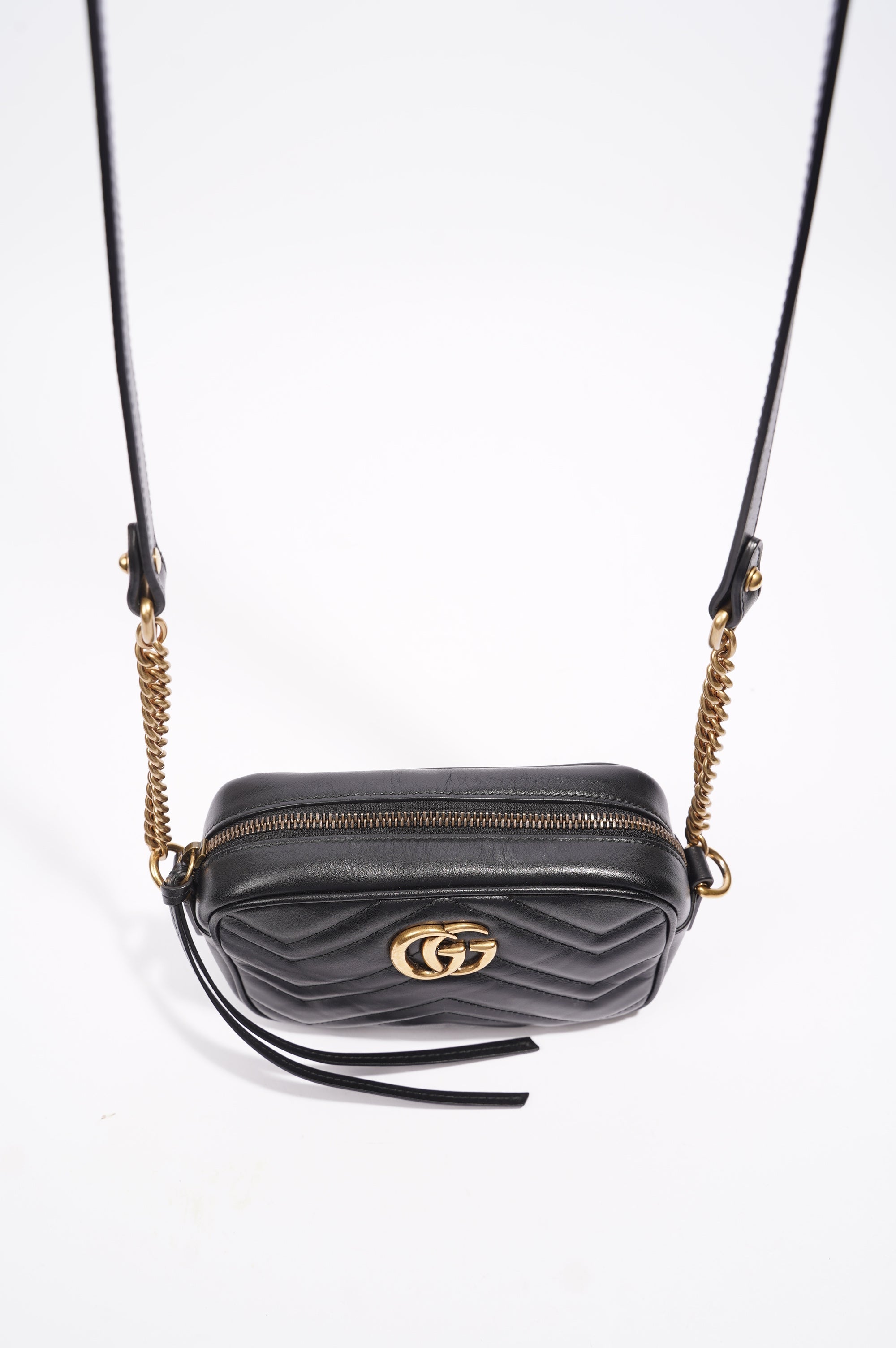 Gucci Womens Marmont Zip Black Leather Mini