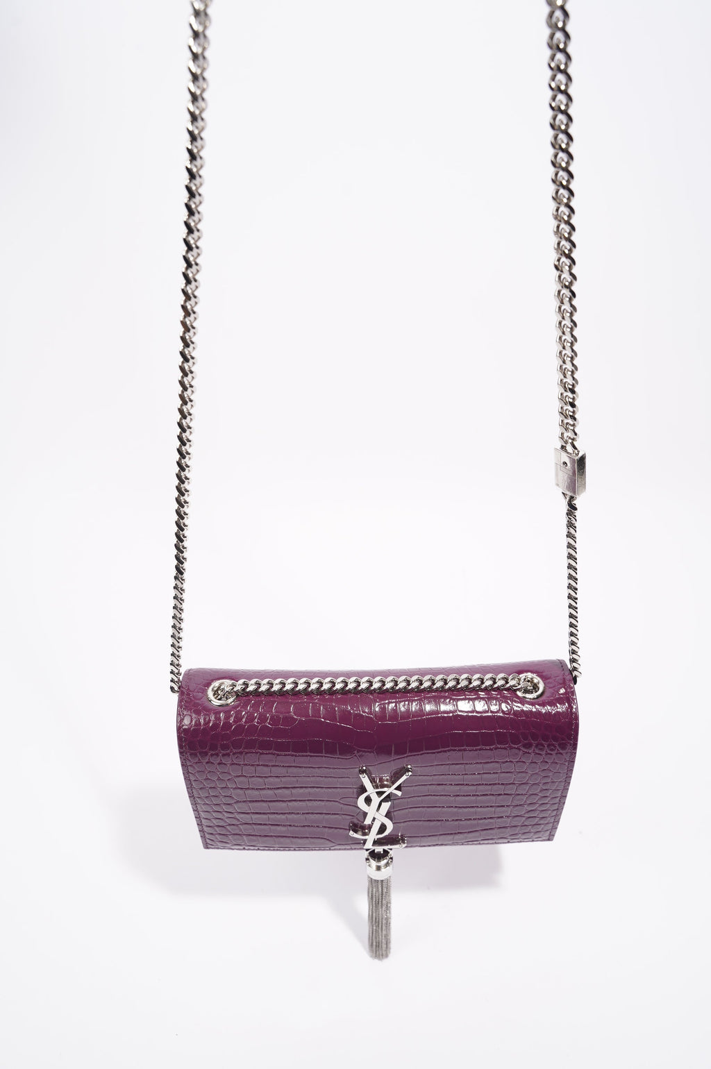 Saint Laurent Kate Tassle Bag Burgundy Croc Small
