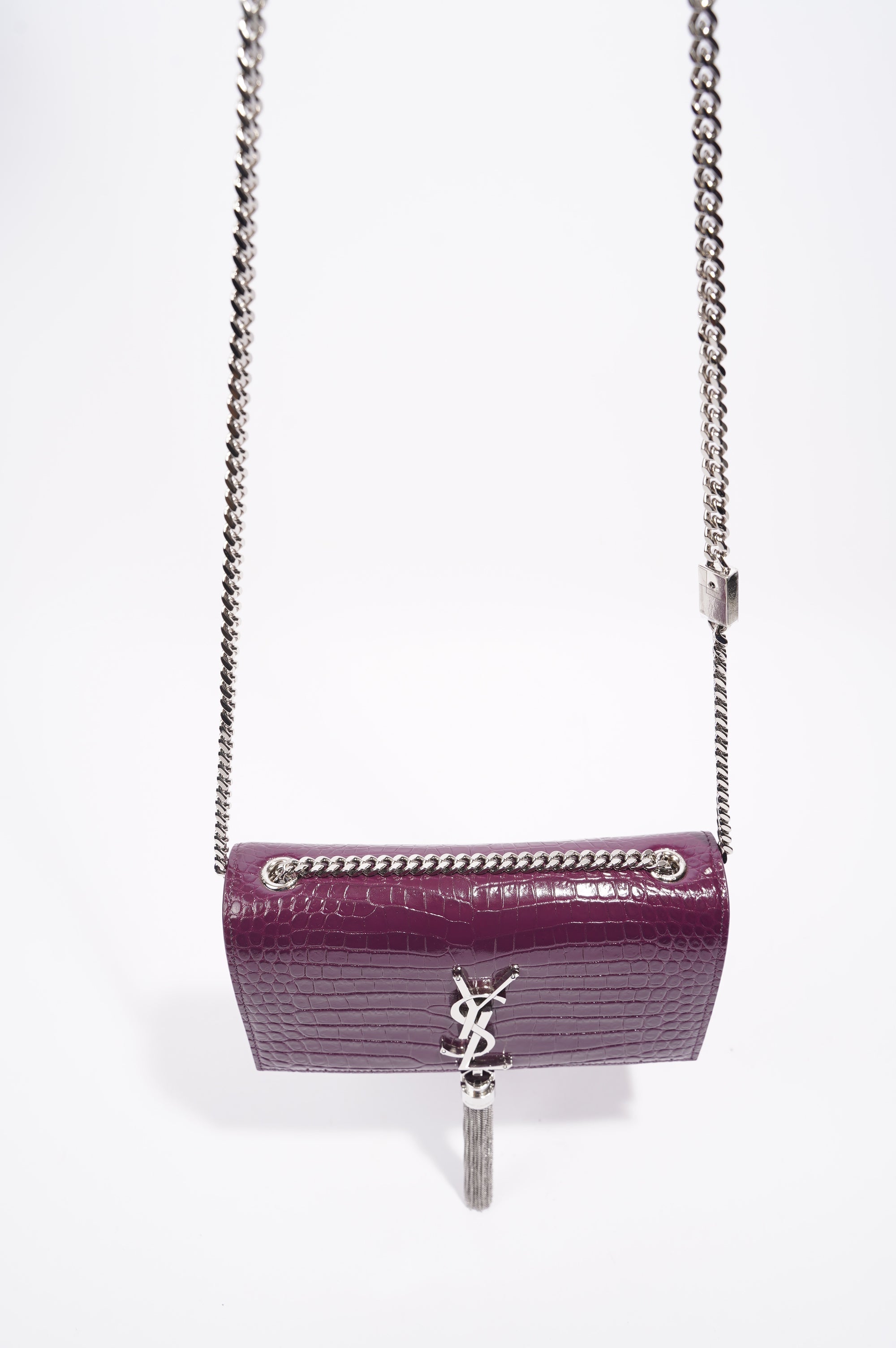 Saint Laurent Kate Tassle Bag Burgundy Croc Small