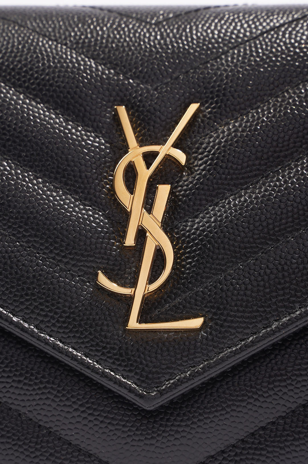 Saint Laurent Womens Cassandre Wallet on Chain Black Leather