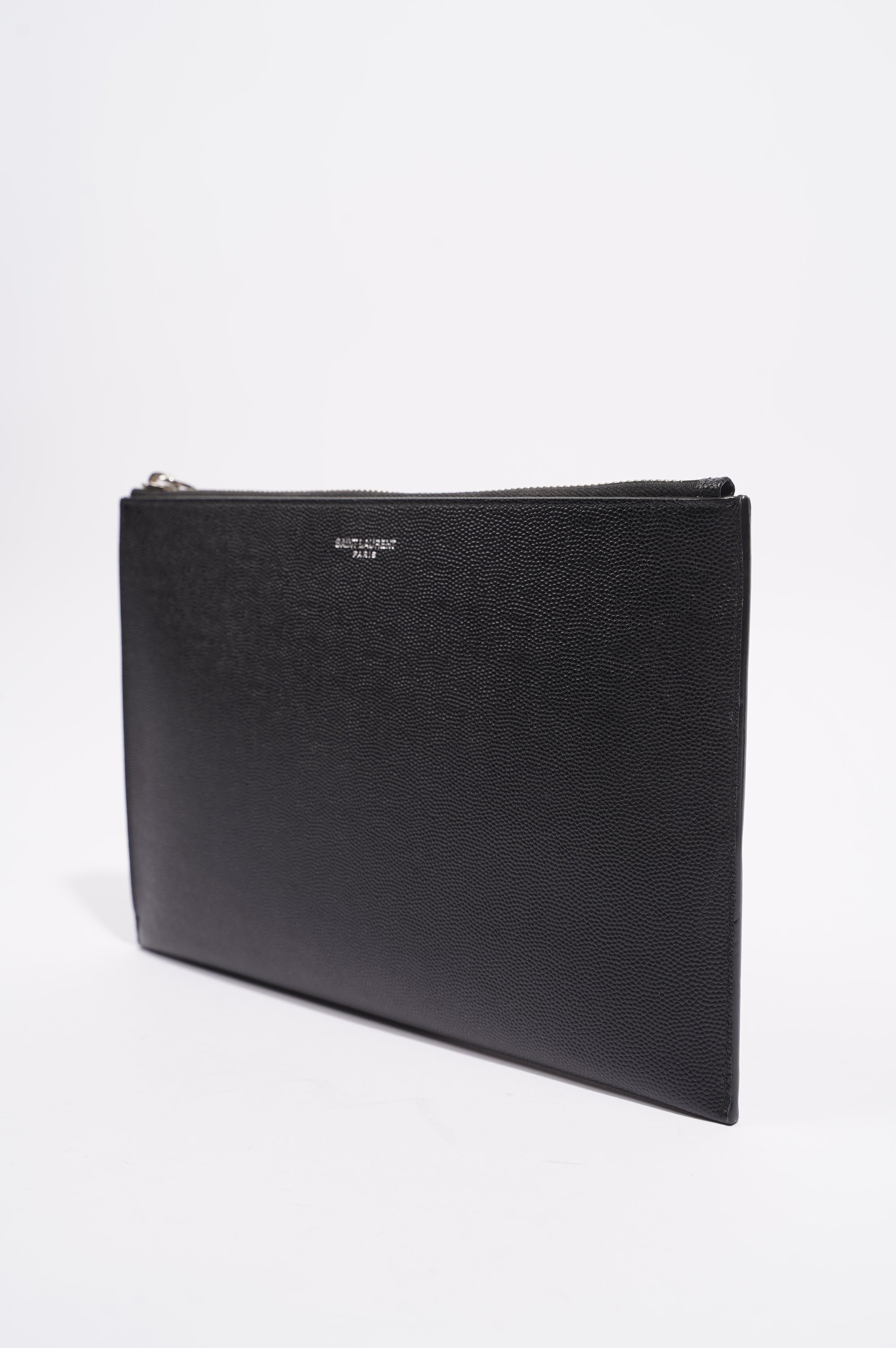 Saint Laurent Womens Paris Logo Stamp Pouch Black