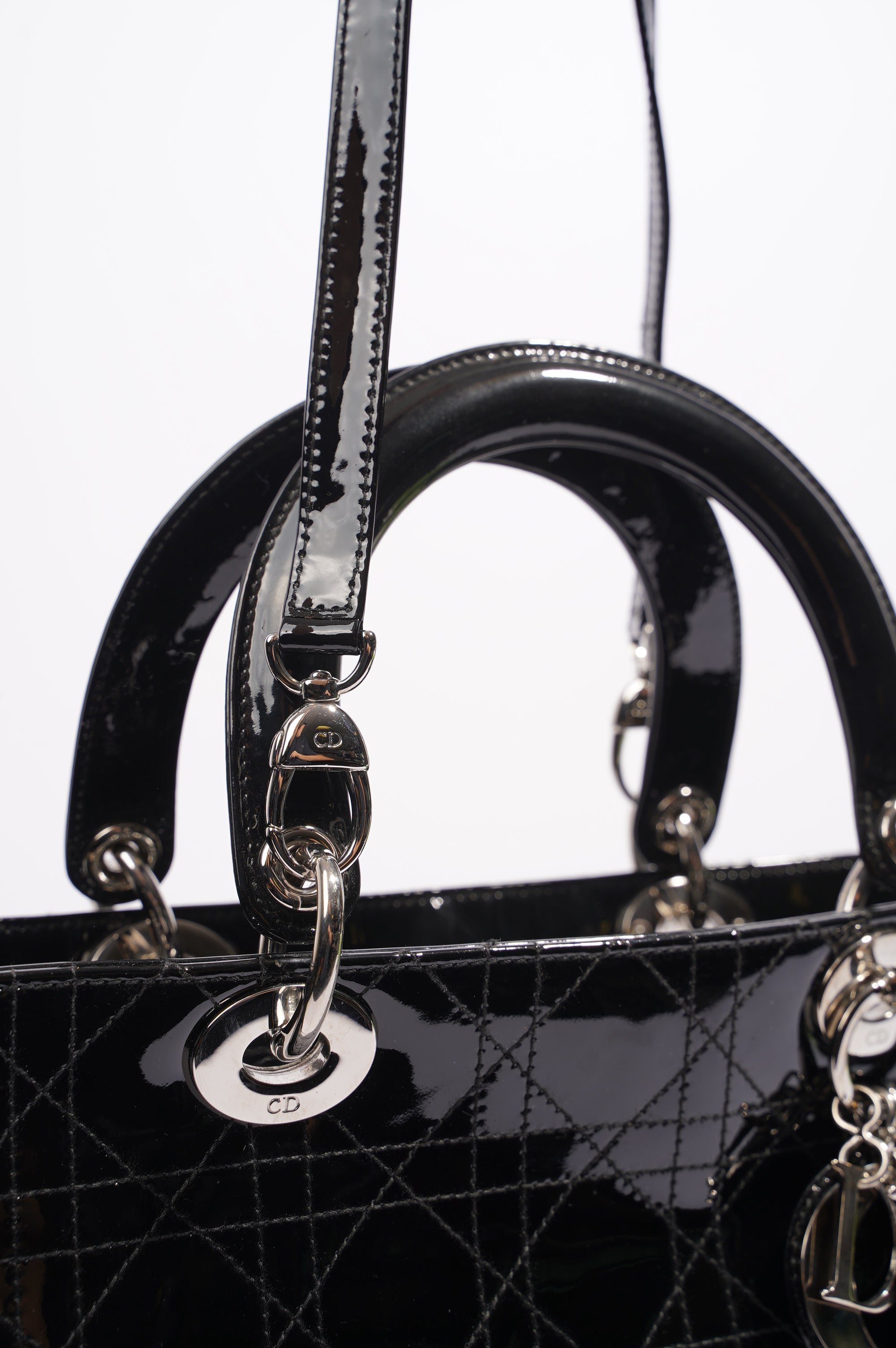 Christian Dior Lady Dior Bag Black Patent Leather Large