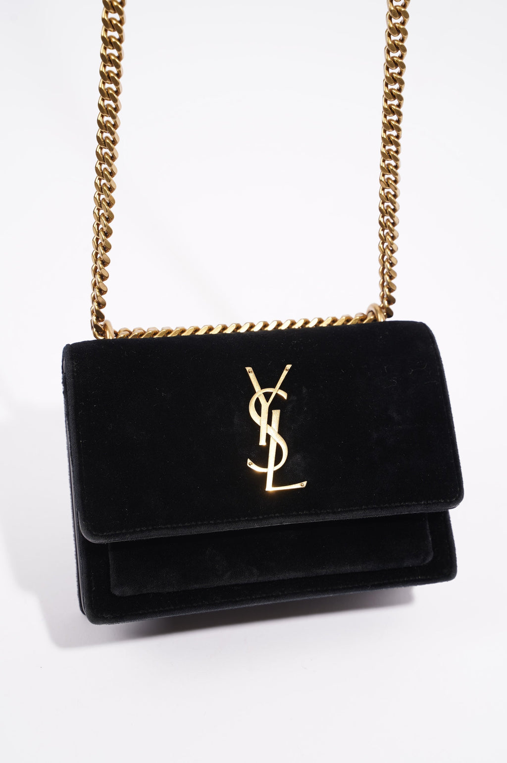 Saint Laurent Womens Sunset Black Velvet Small