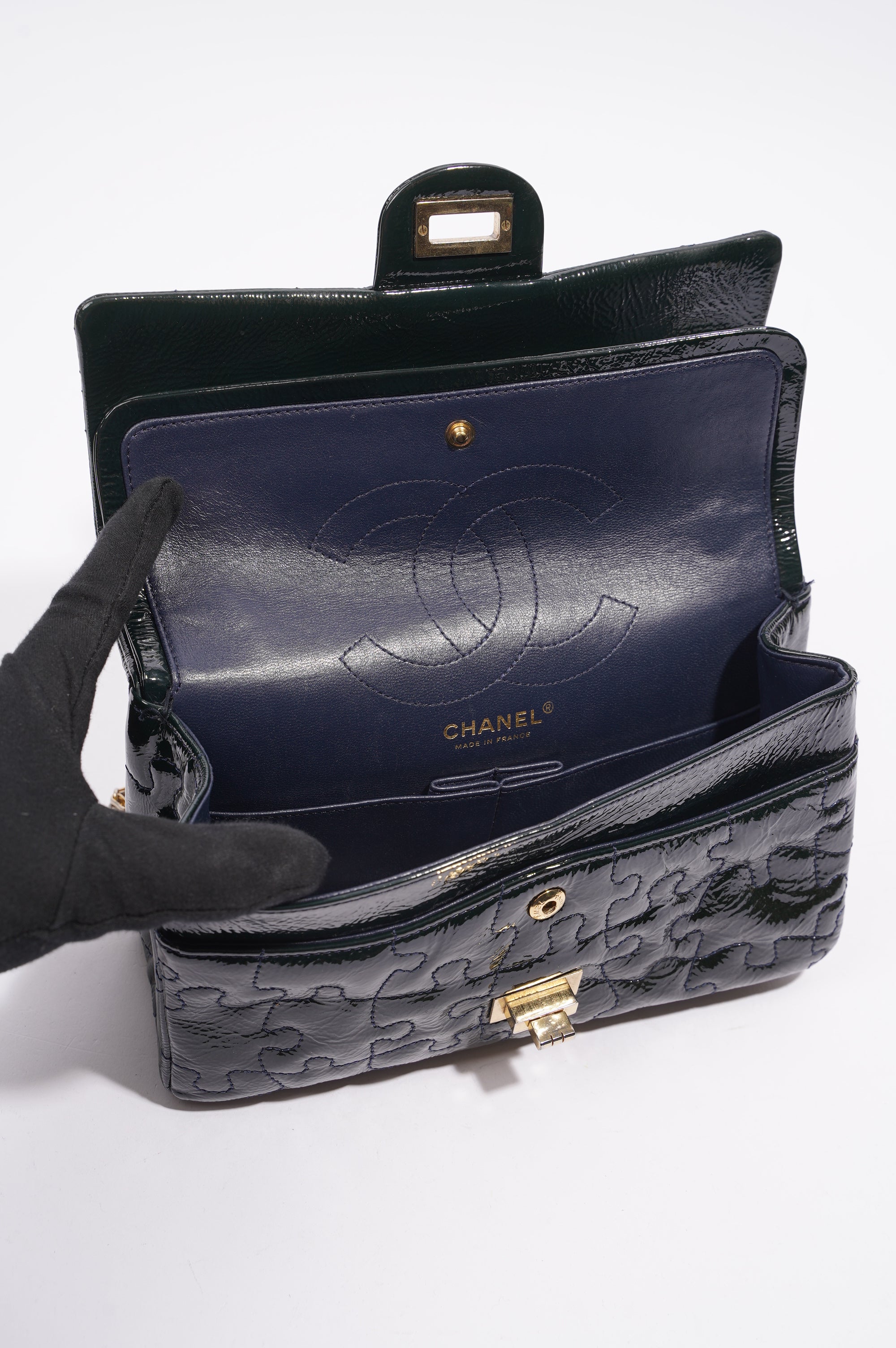 Chanel Womens Classic Puzzle 2.55 Reissue Green Patent Leather