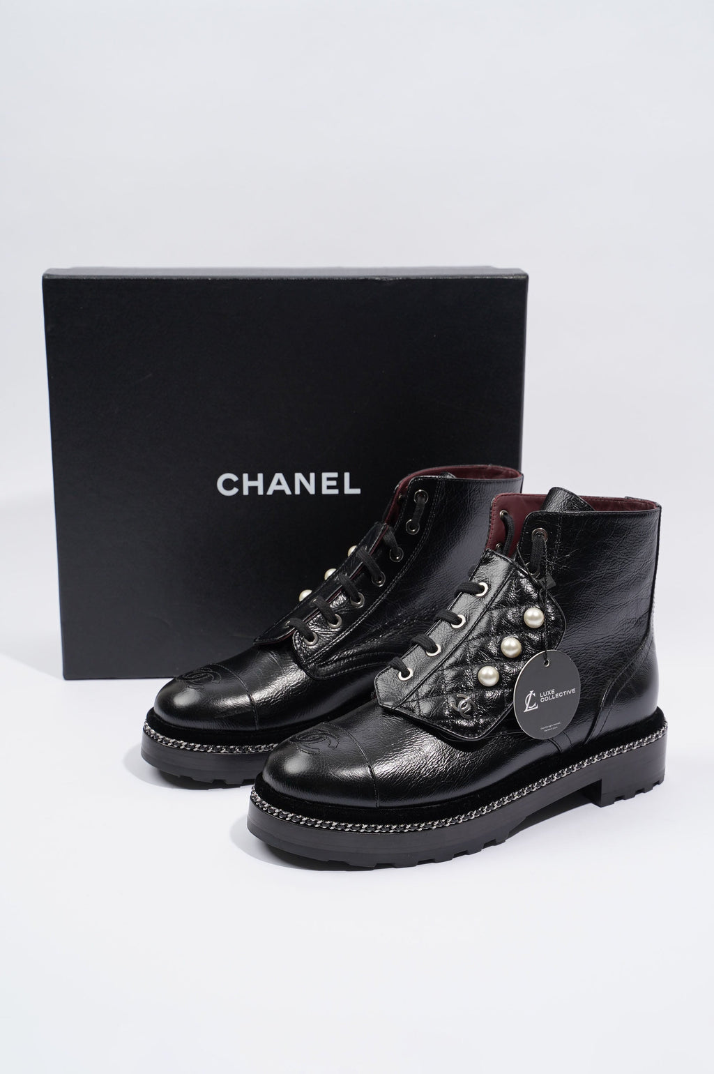 Chanel Womens CC Pearl Detail Boots Black EU 38.5 / UK 5.5