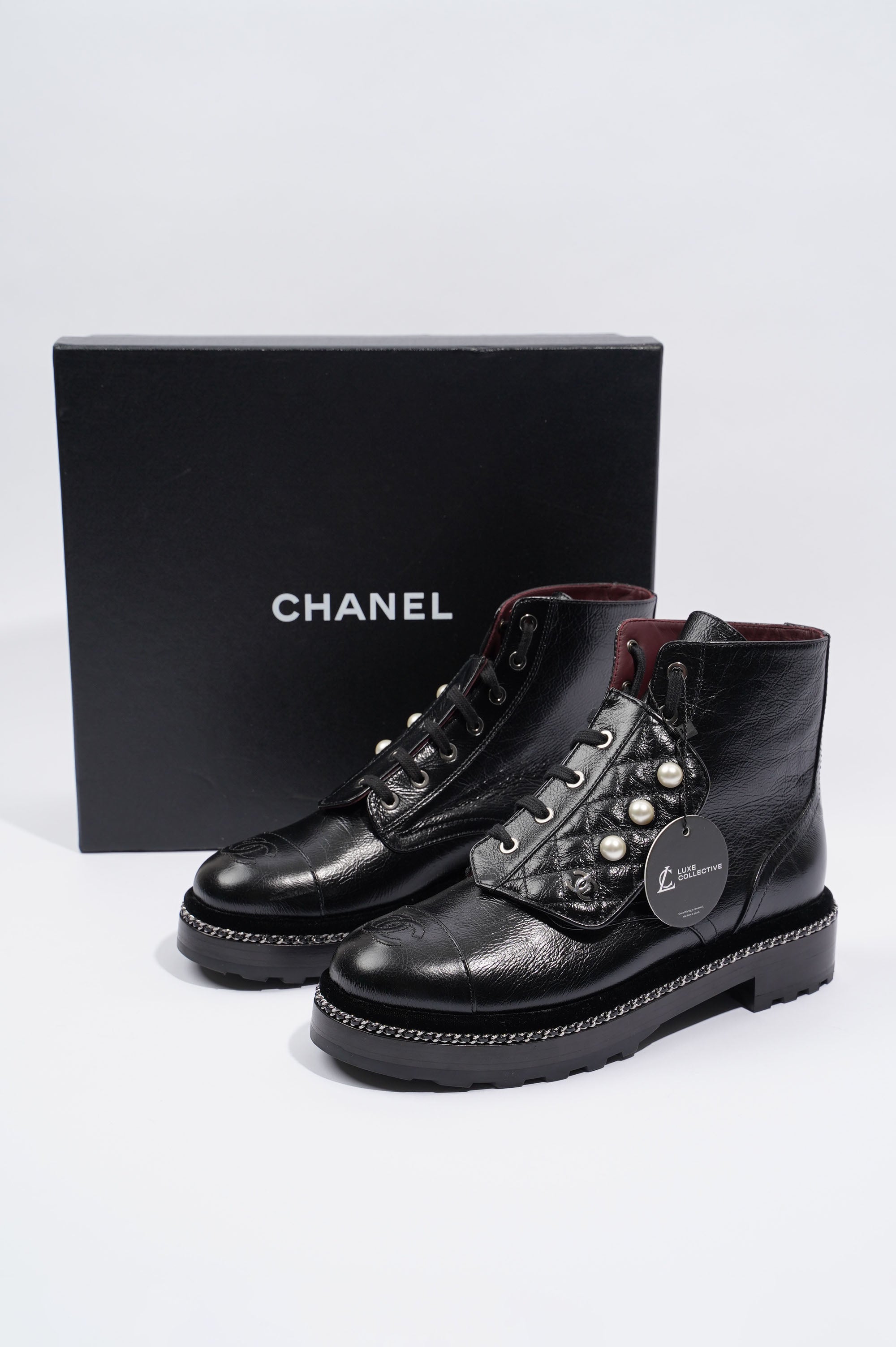 Chanel Womens CC Pearl Detail Boots Black EU 38.5 / UK 5.5