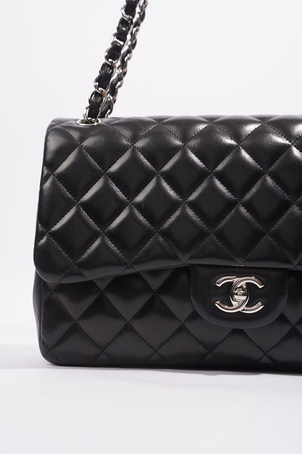Chanel Double Flap Bag Black Lambskin Leather Large