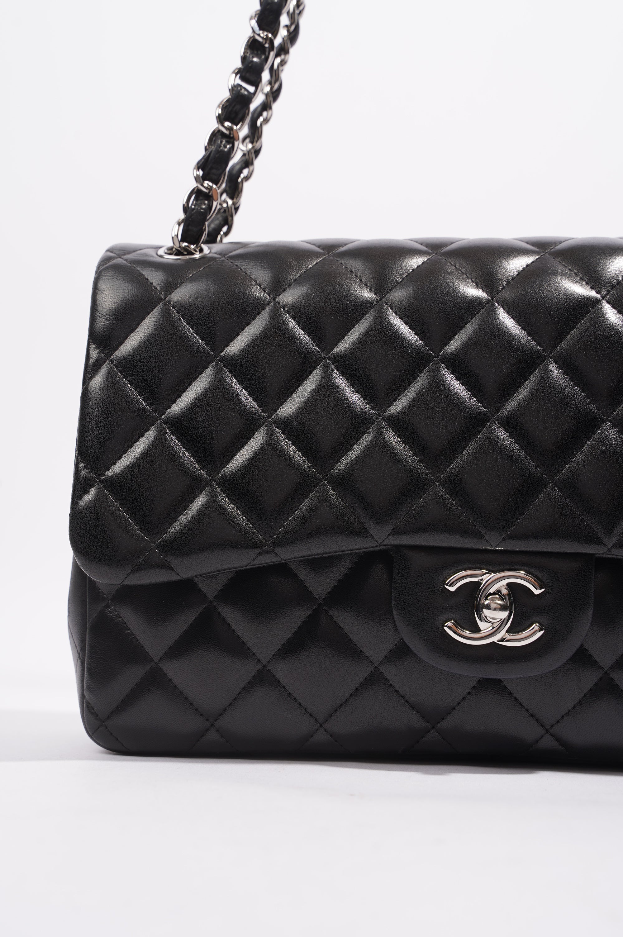 Chanel Double Flap Bag Black Lambskin Leather Large