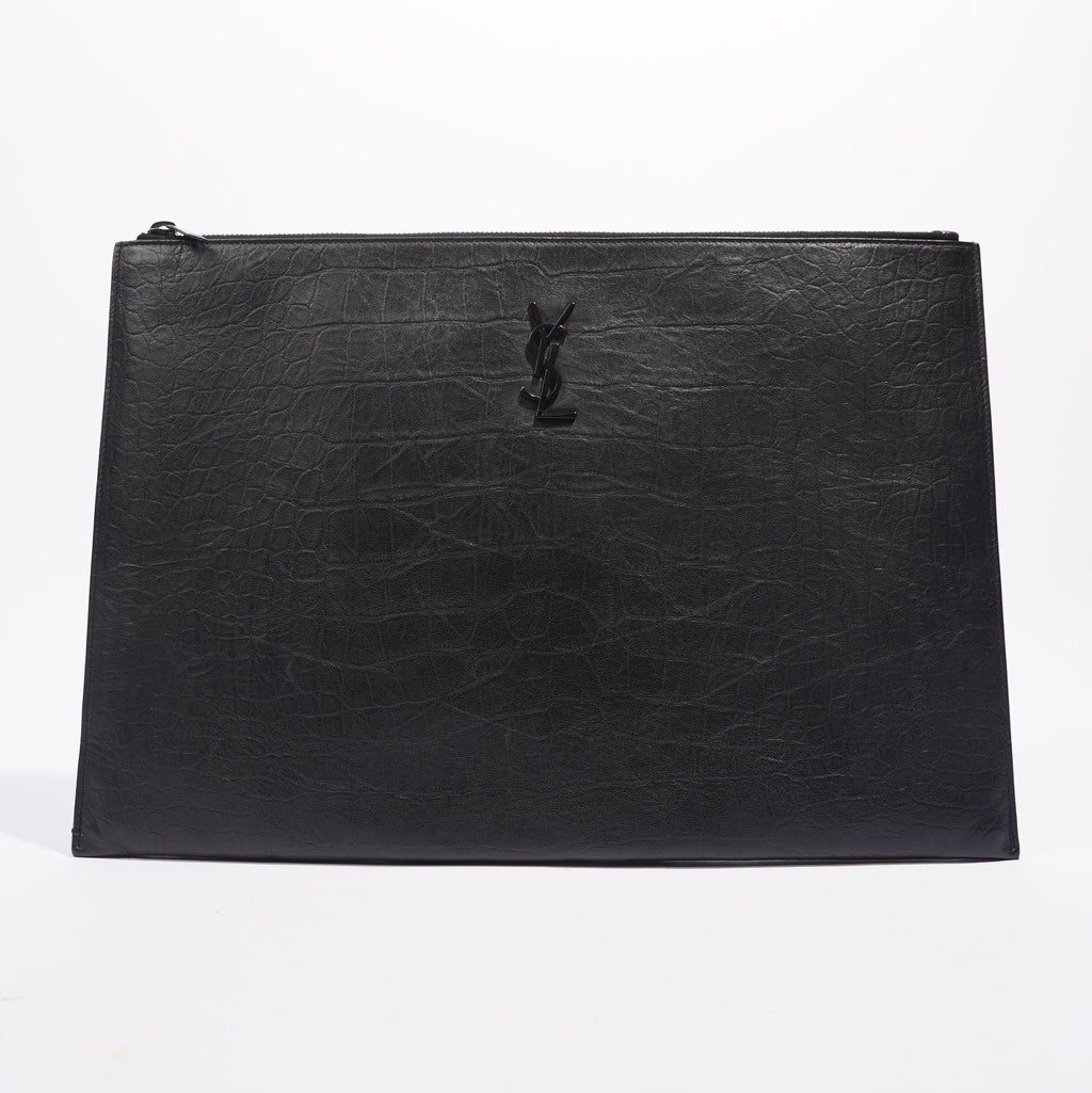 Saint Laurent Womens Clutch Black Leather Large