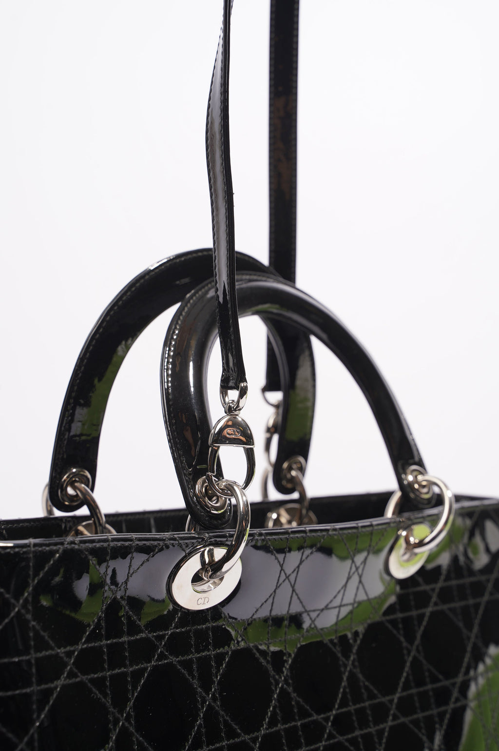 Christian Dior Lady Dior Bag Black Patent Leather Large