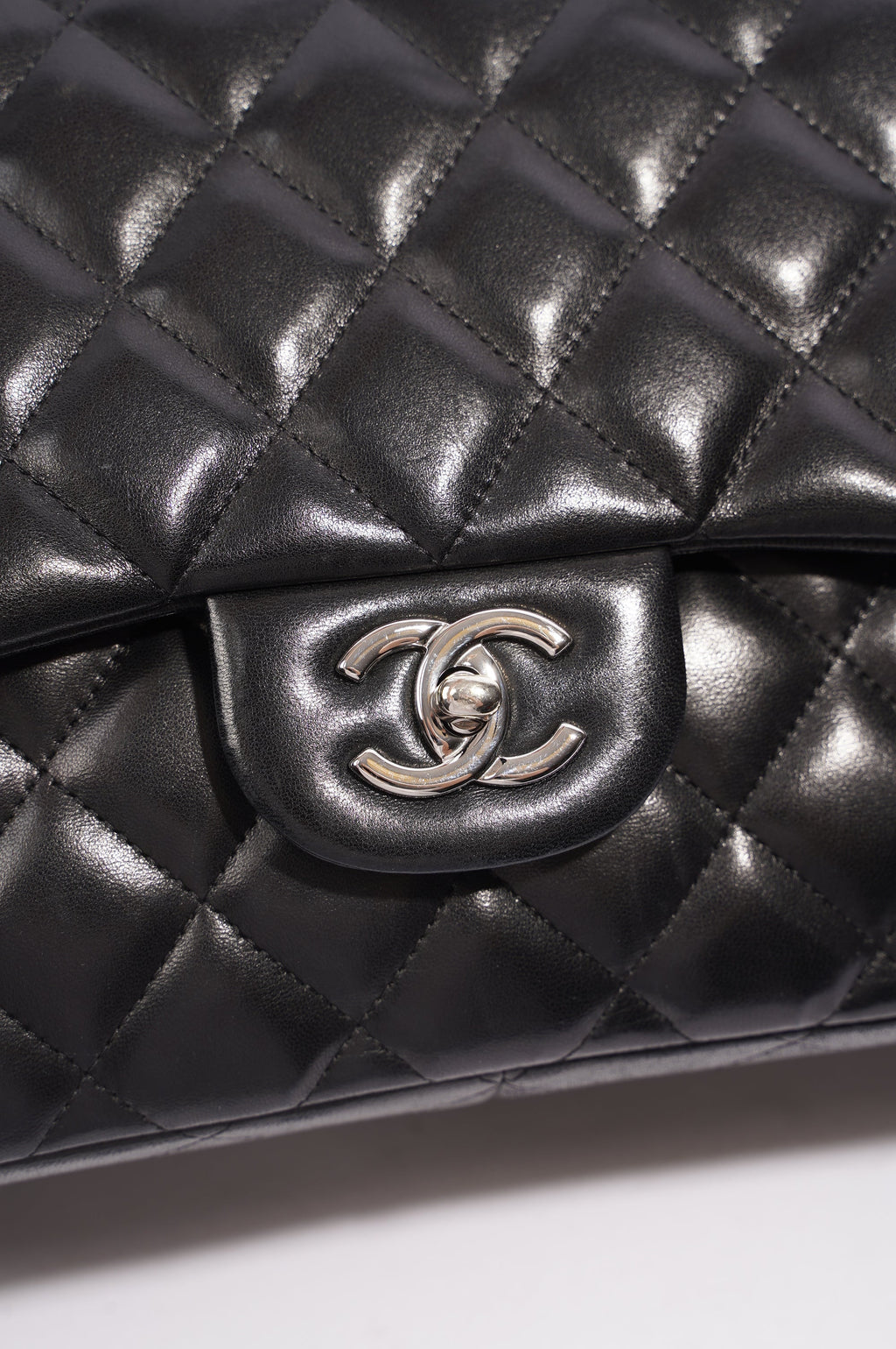 Chanel Double Flap Bag Black Lambskin Leather Large