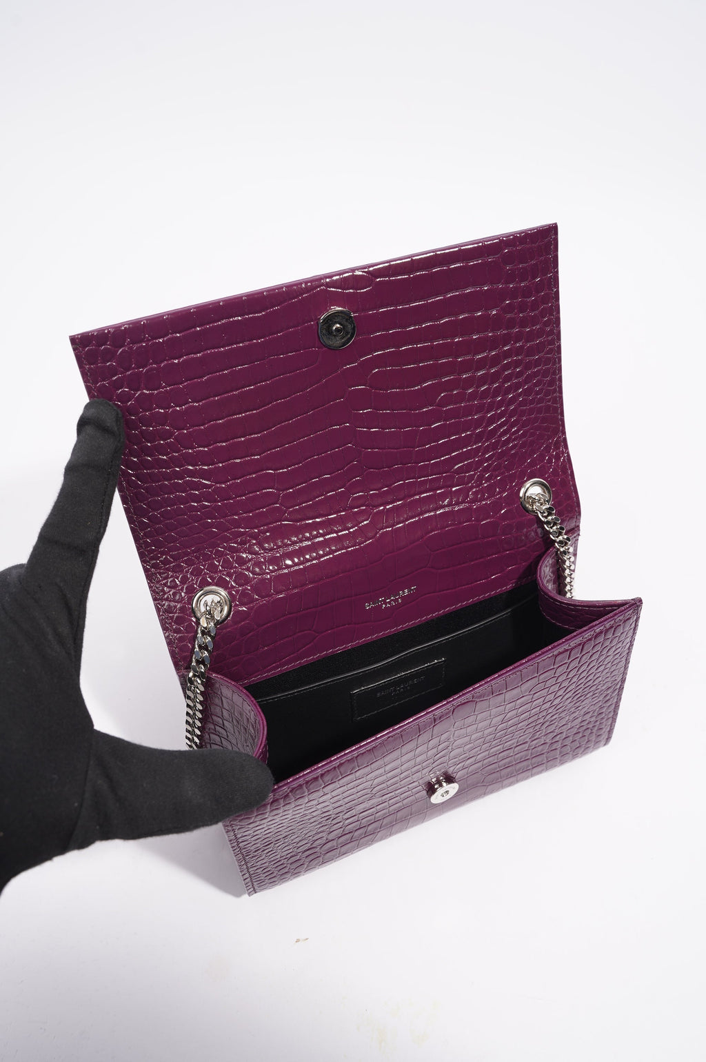 Saint Laurent Kate Tassle Bag Burgundy Croc Small
