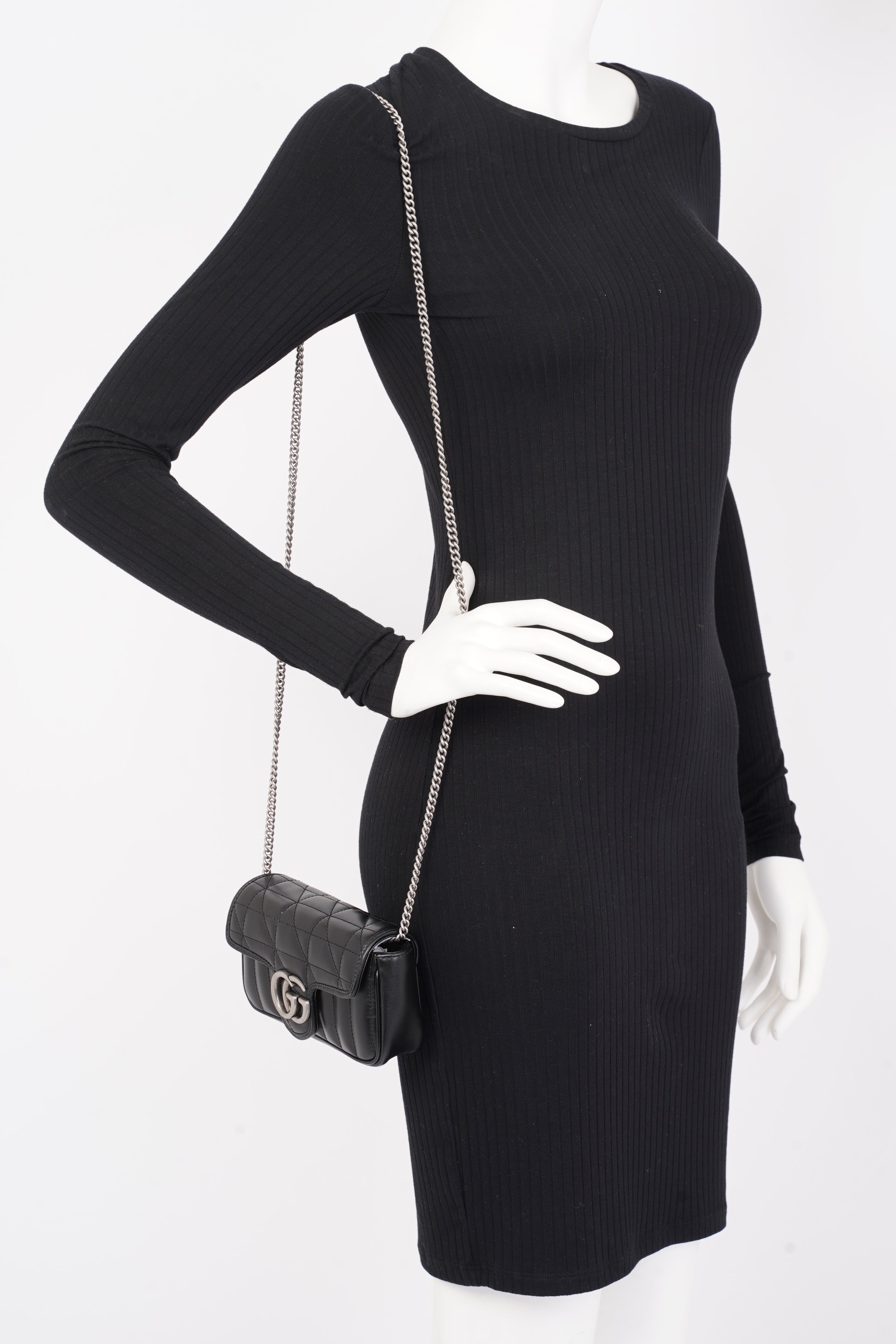 Gucci Marmont Flap Black Matelasse Leather Super Mini