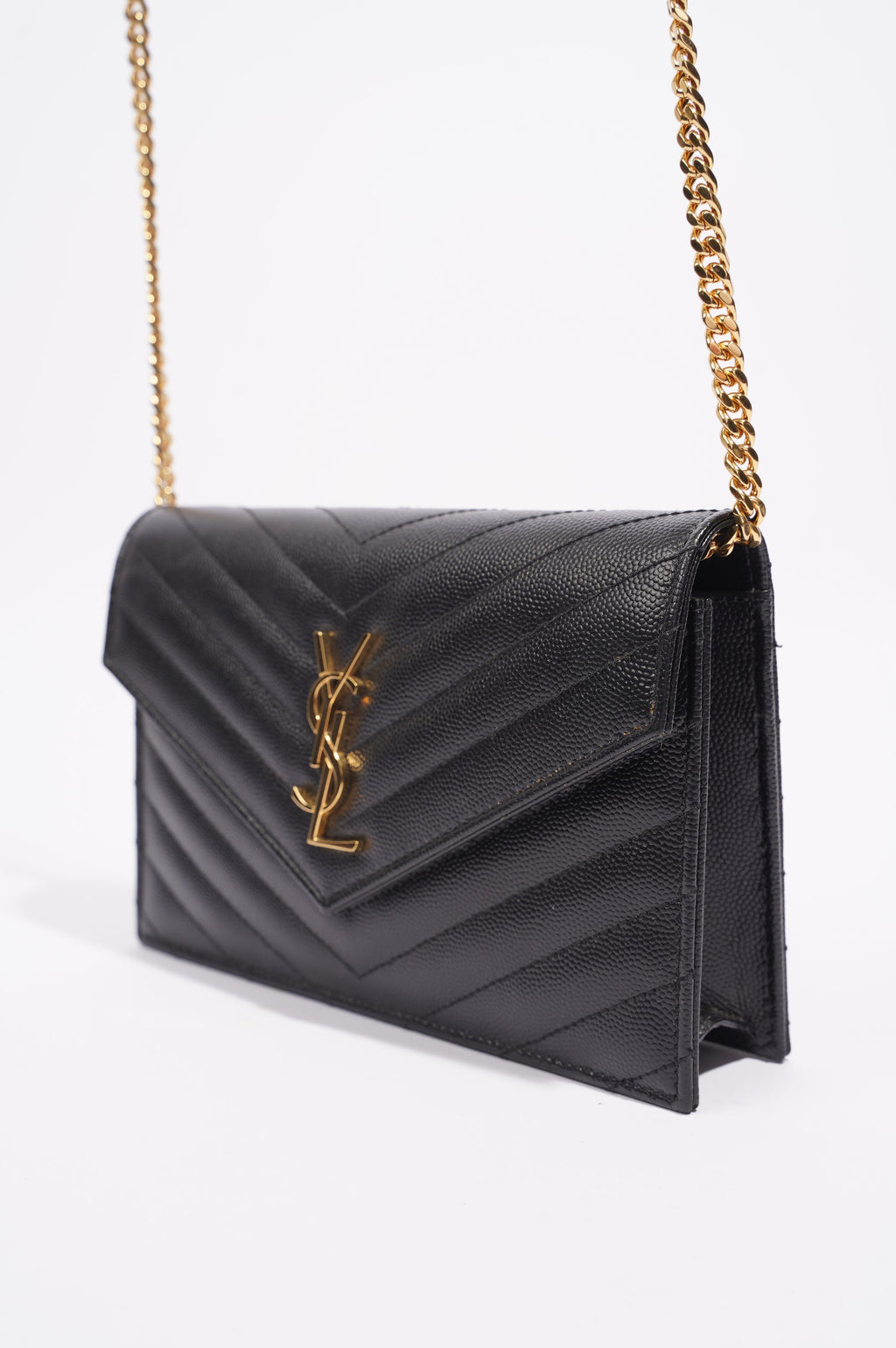 Saint Laurent Womens Cassandre Wallet on Chain Black Leather