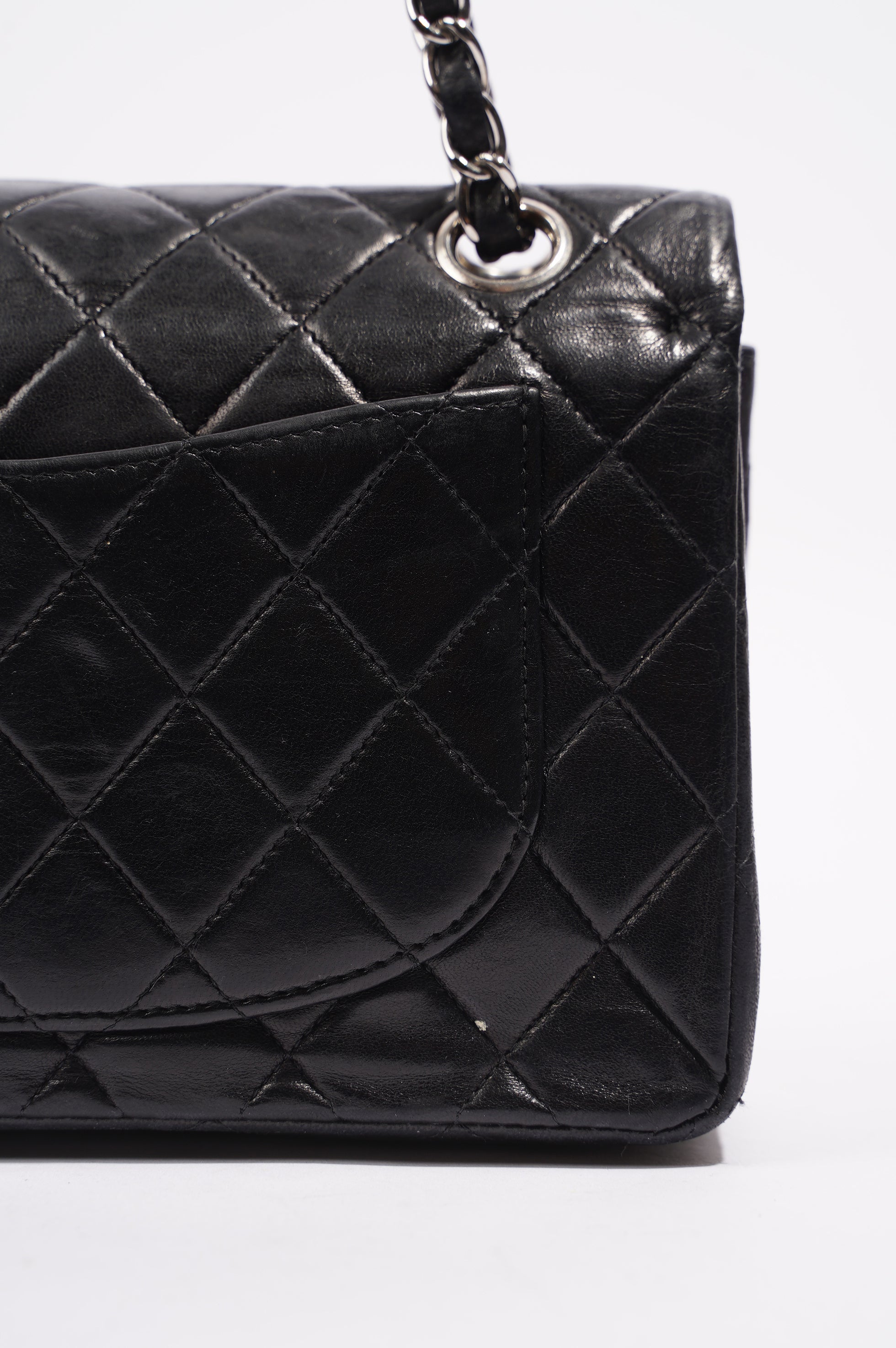 Chanel Womens Lambskin Double Flap Black Small