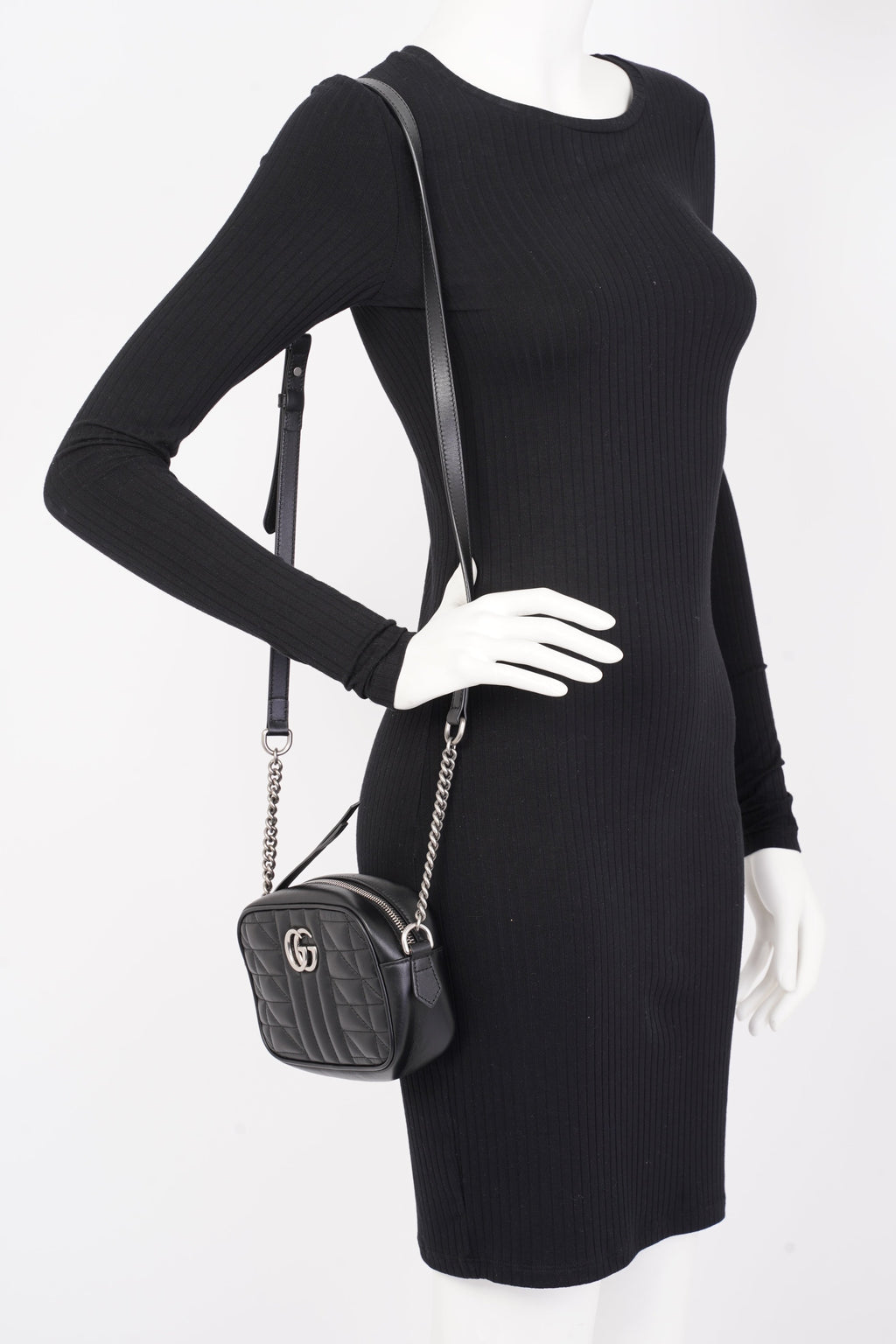 Gucci Marmont Zip Black Matelasse Leather Mini