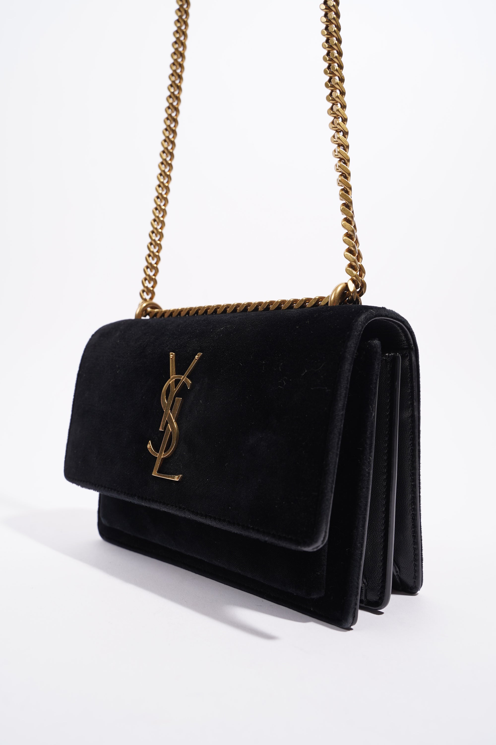 Saint Laurent Womens Sunset Black Velvet Small