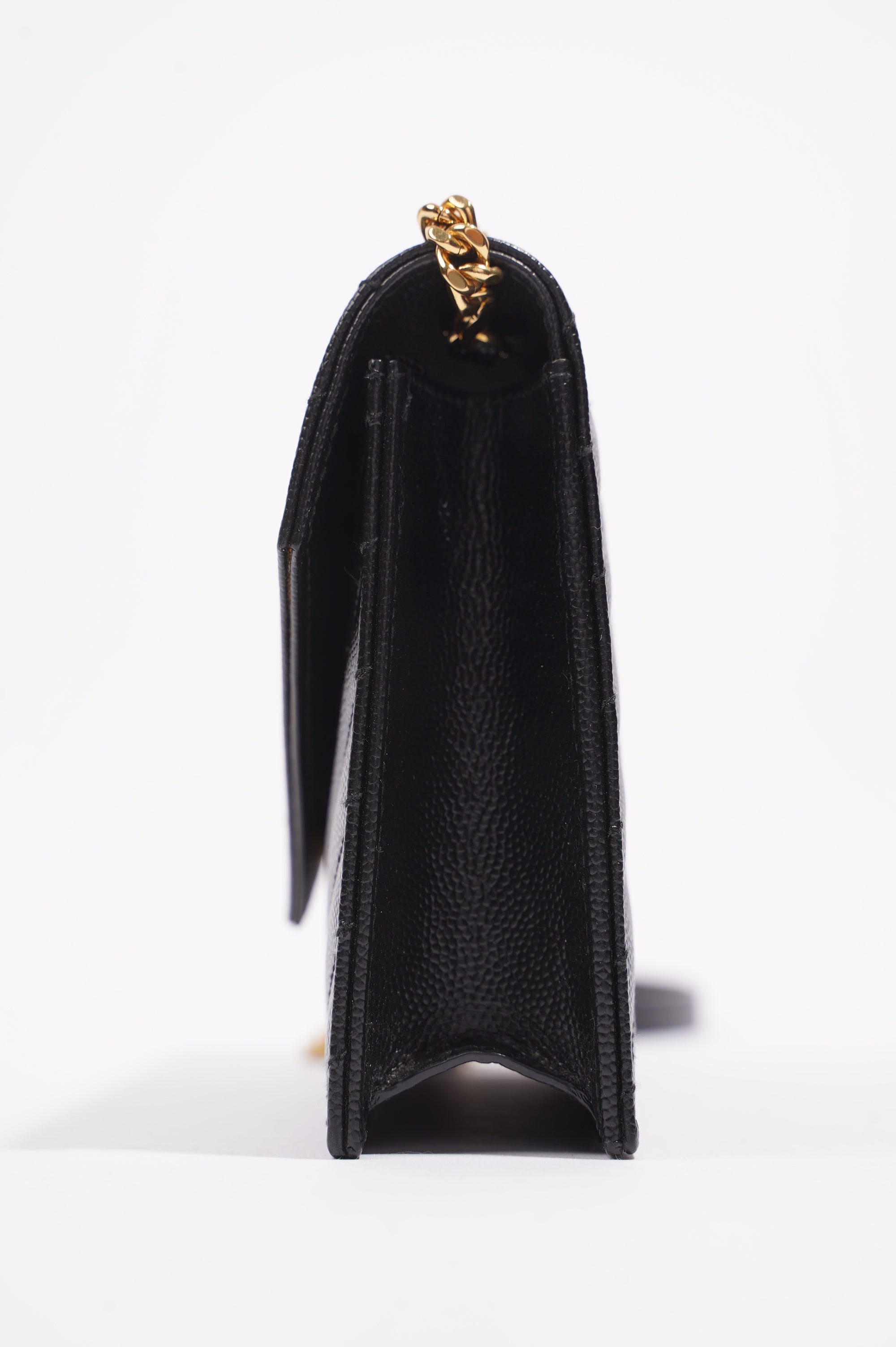 Saint Laurent Womens Cassandre Wallet on Chain Black Leather