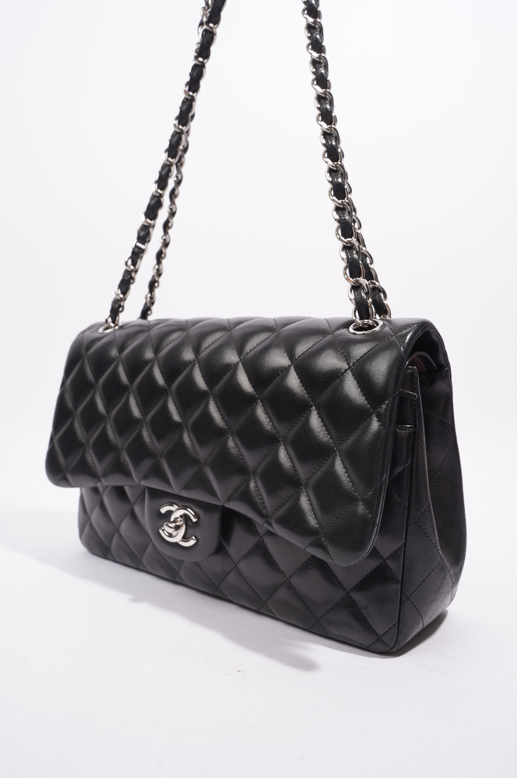 Chanel Double Flap Bag Black Lambskin Leather Large