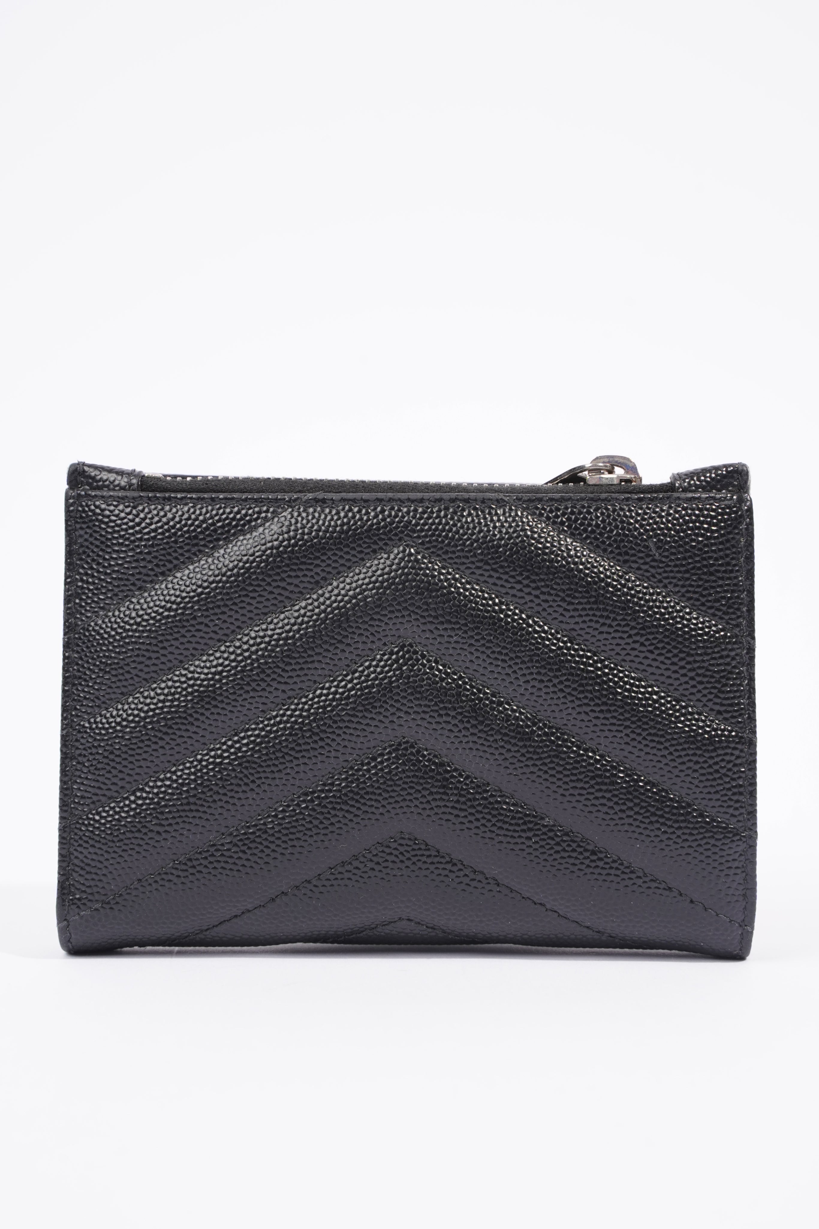 Saint Laurent Womens Quilted Bifold Wallet Black Leather Small