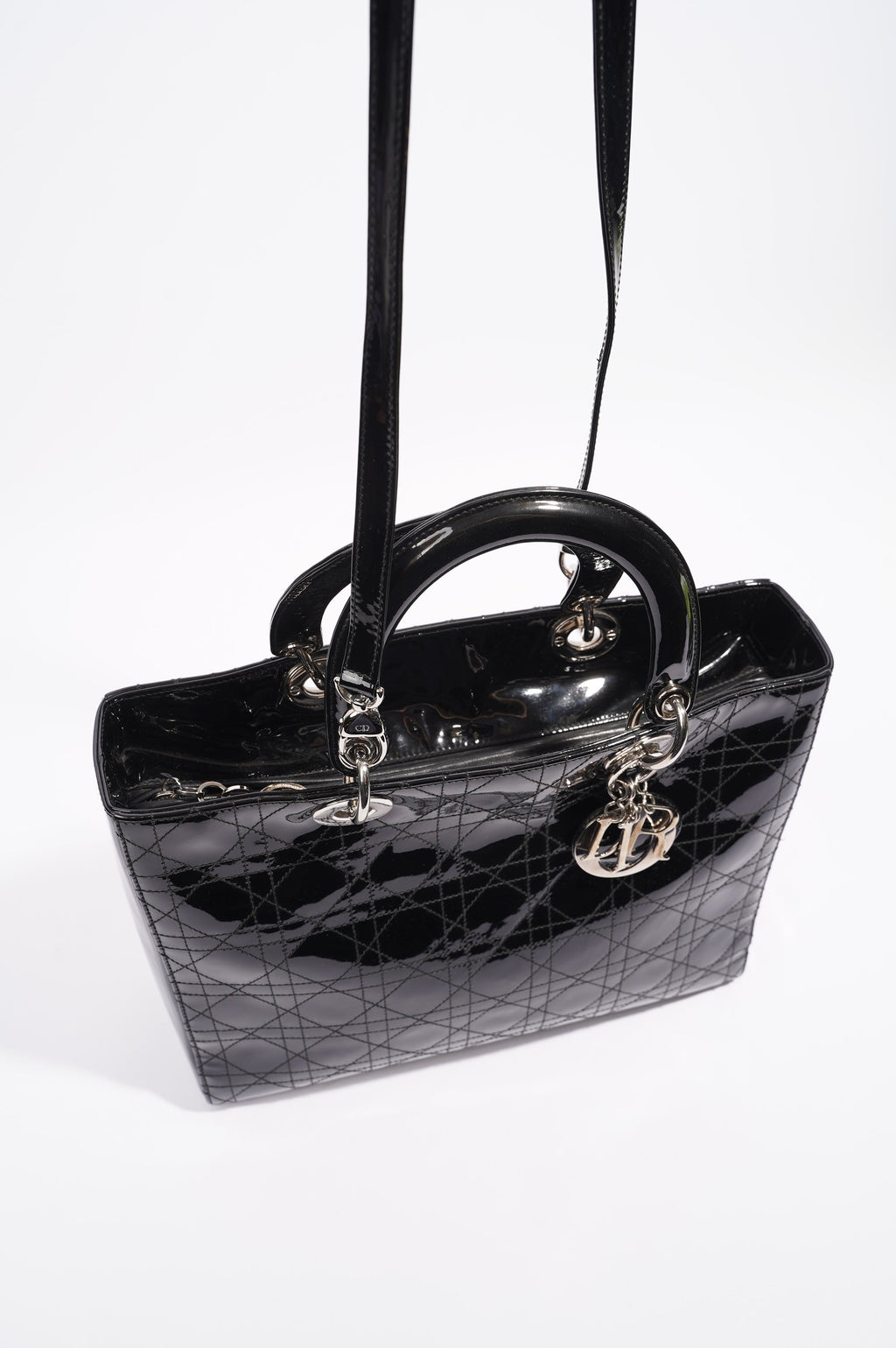 Christian Dior Lady Dior Bag Black Patent Leather Large