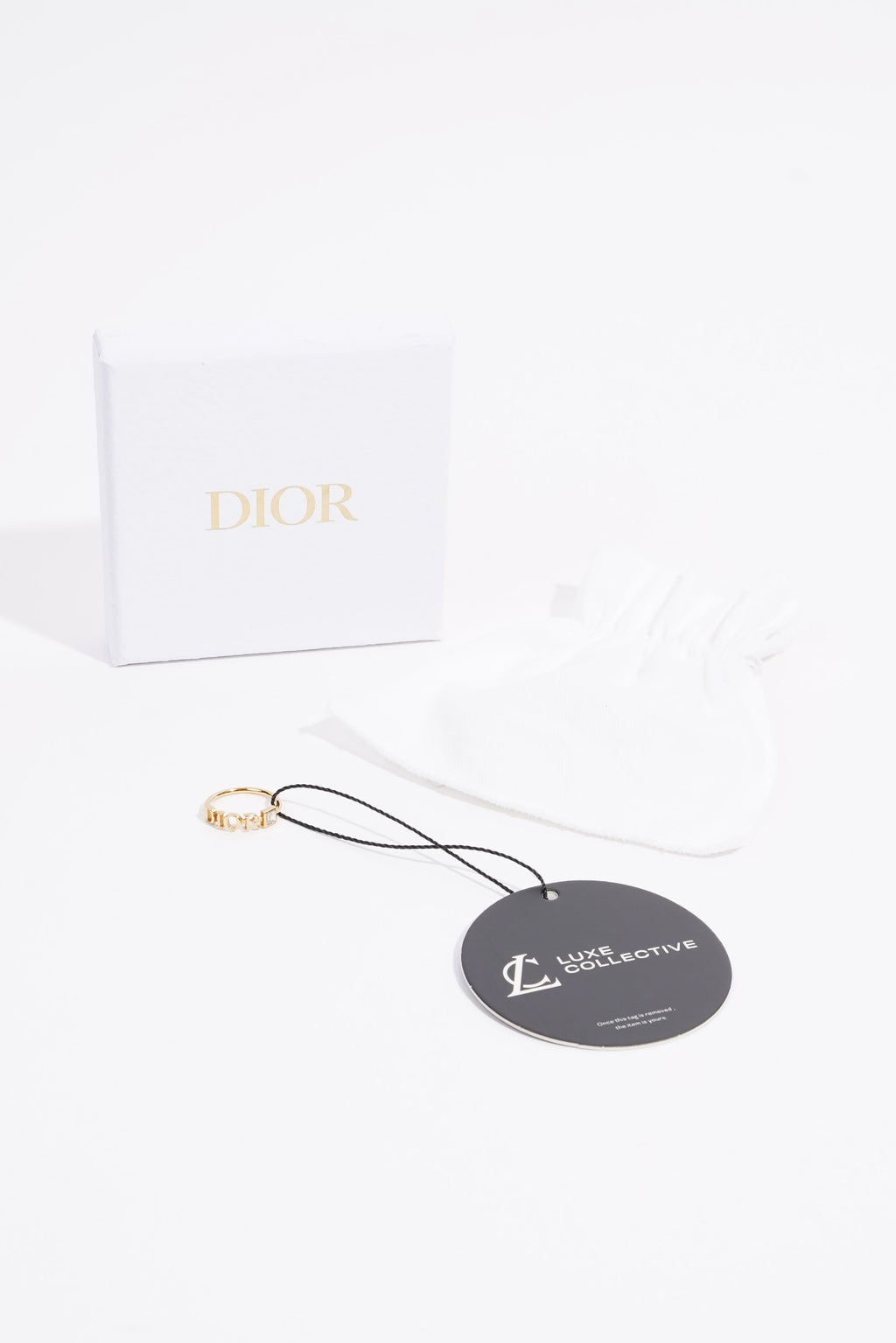 Christian Dior Womens Dior Letters Ring Golden Finish Base Metal Small