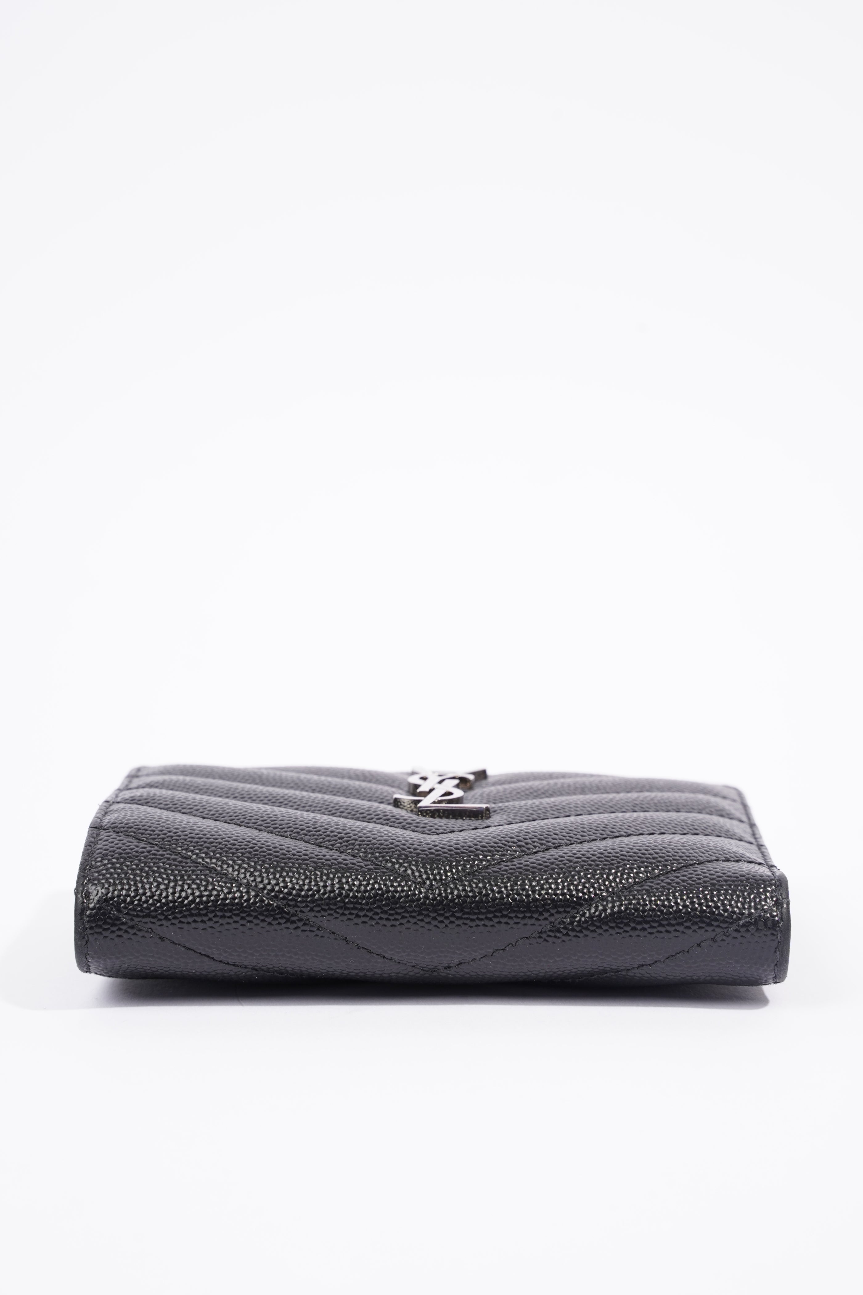 Saint Laurent Womens Quilted Bifold Wallet Black Leather Small