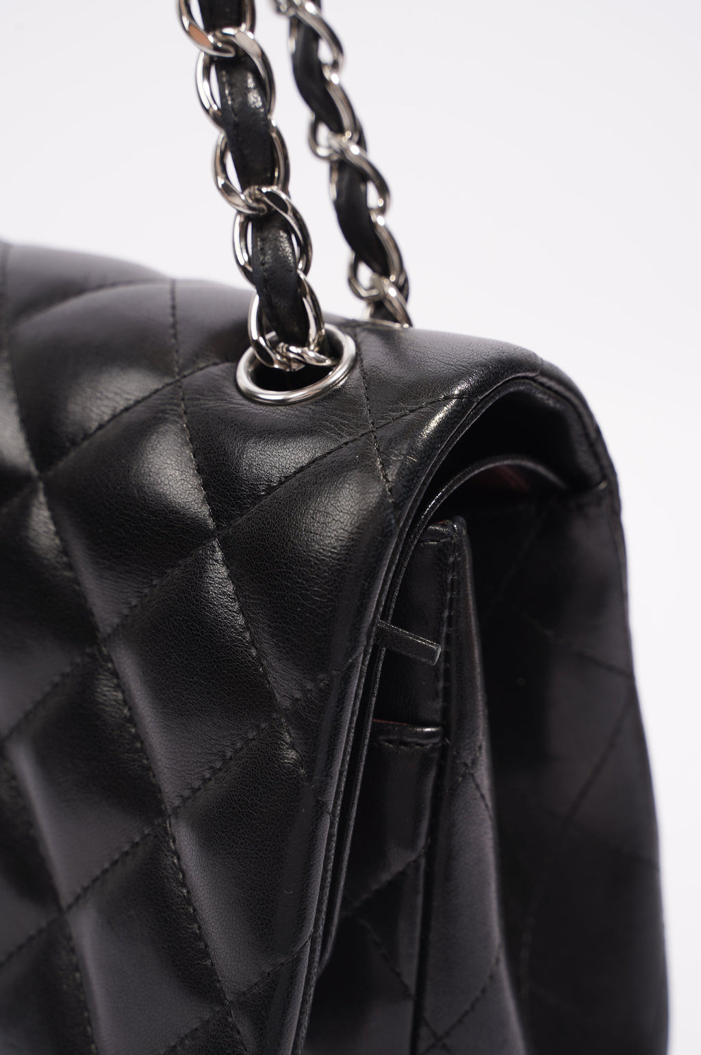 Chanel Double Flap Bag Black Lambskin Leather Large