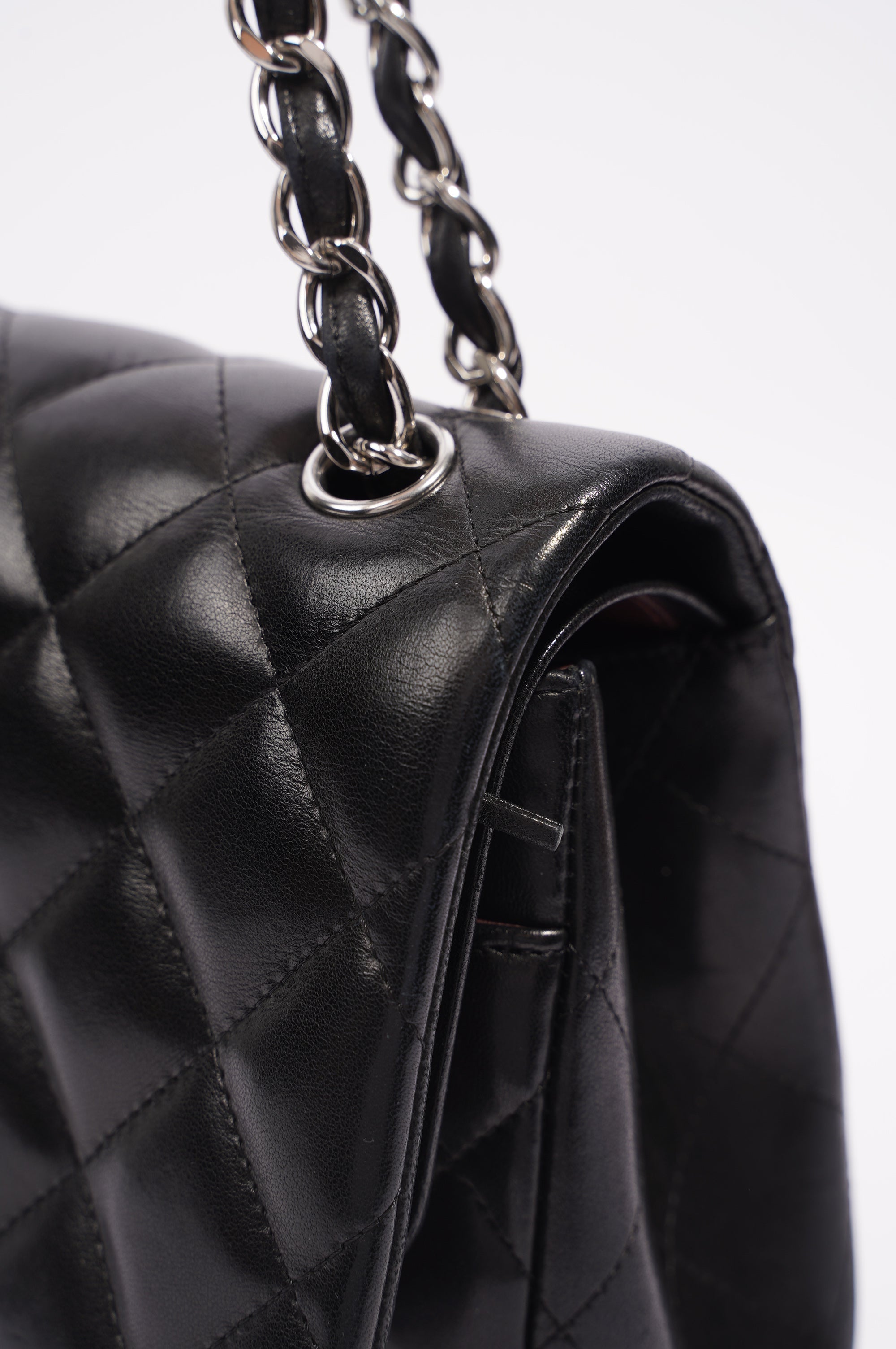 Chanel Double Flap Bag Black Lambskin Leather Large