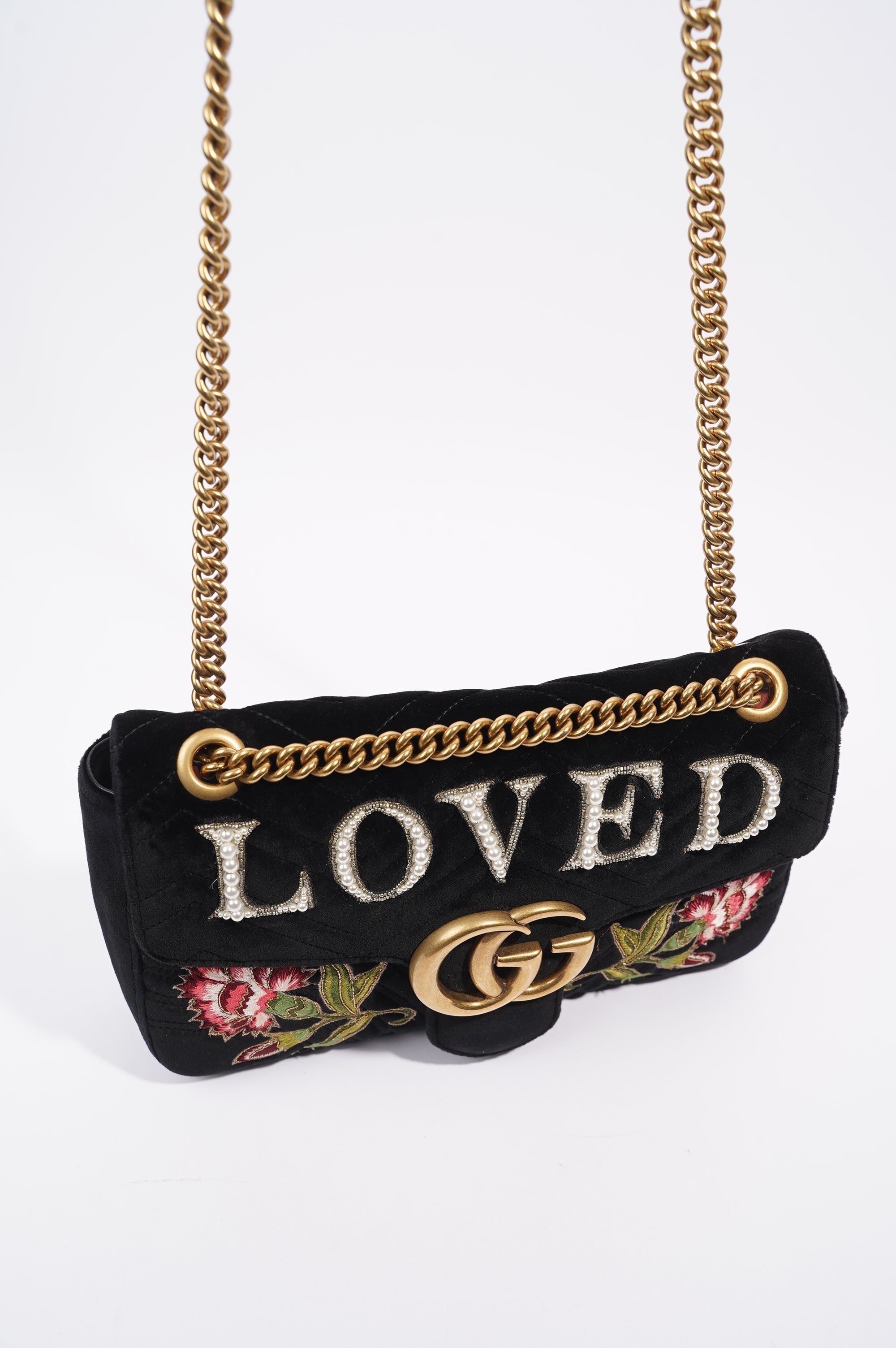 Gucci Womens Marmont Loved Flap Black Multi Medium