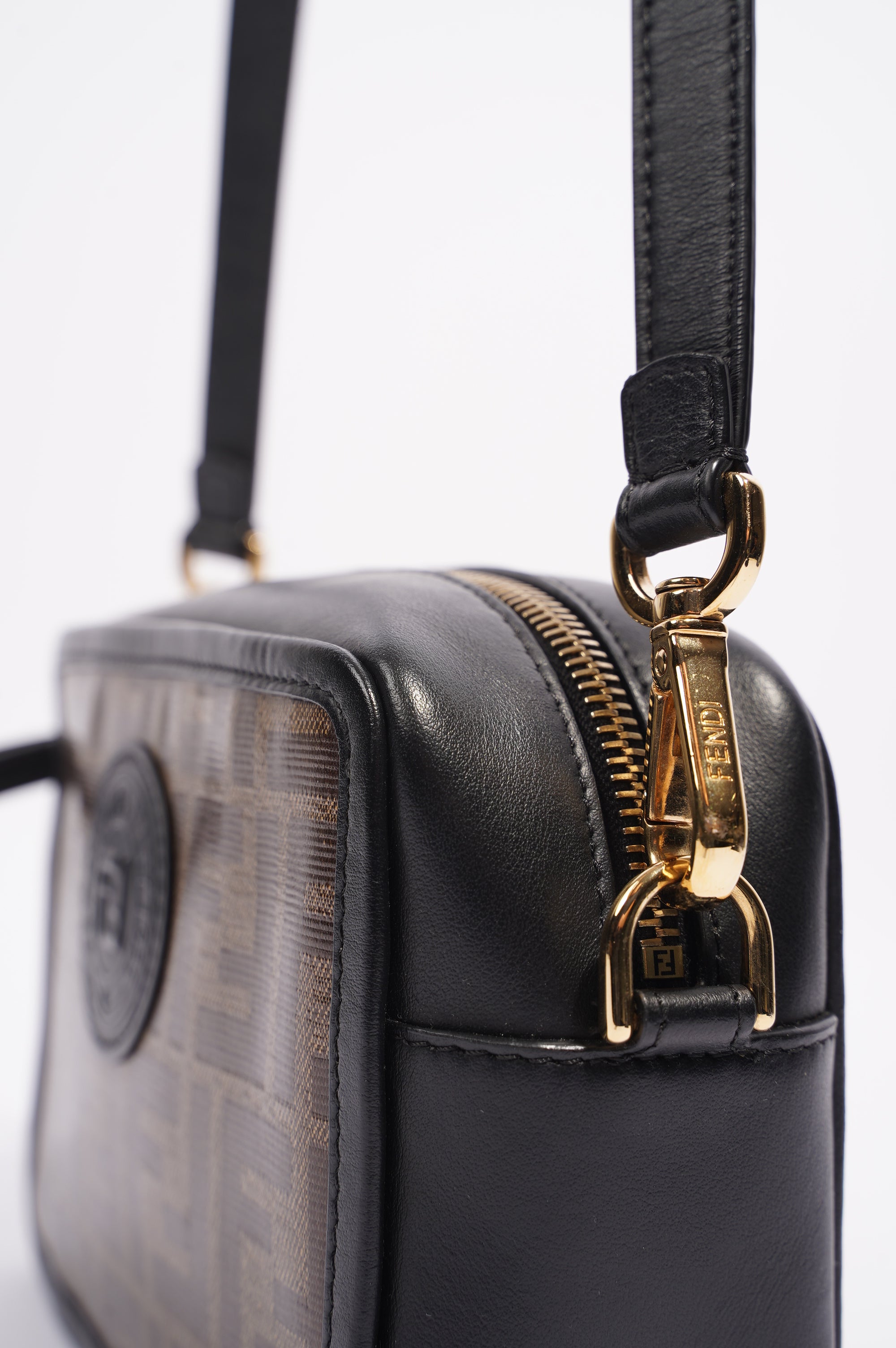 Fendi Womens Camera Bag Monogram / Black Canvas / Leather Mini