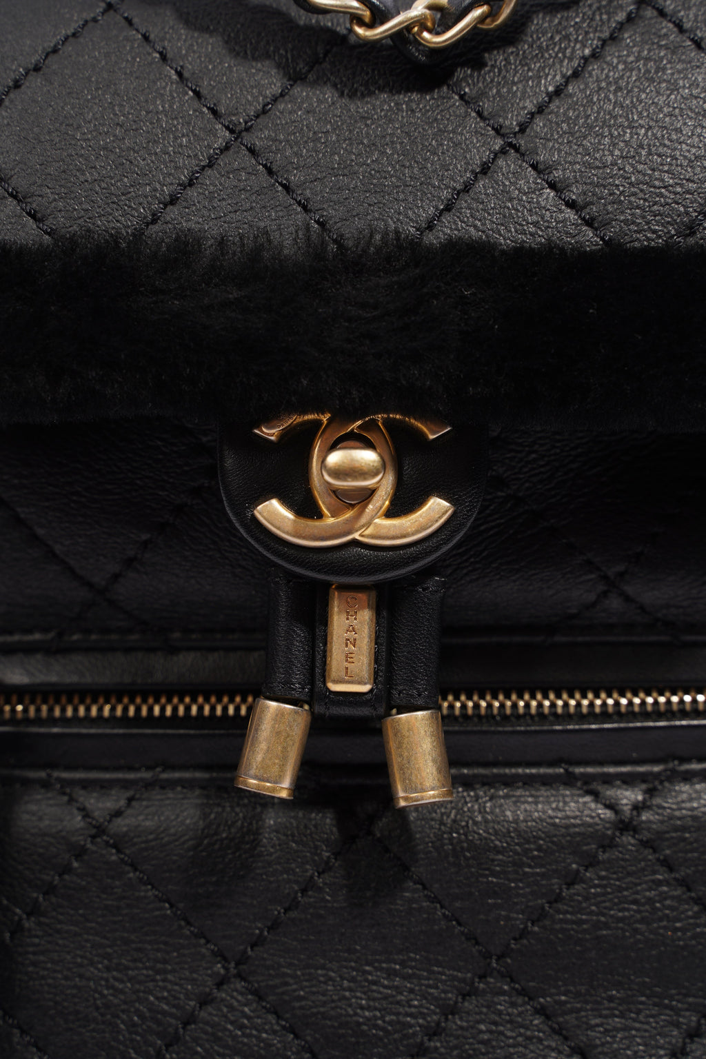Chanel Womens Shearling Lambskin Backpack Black