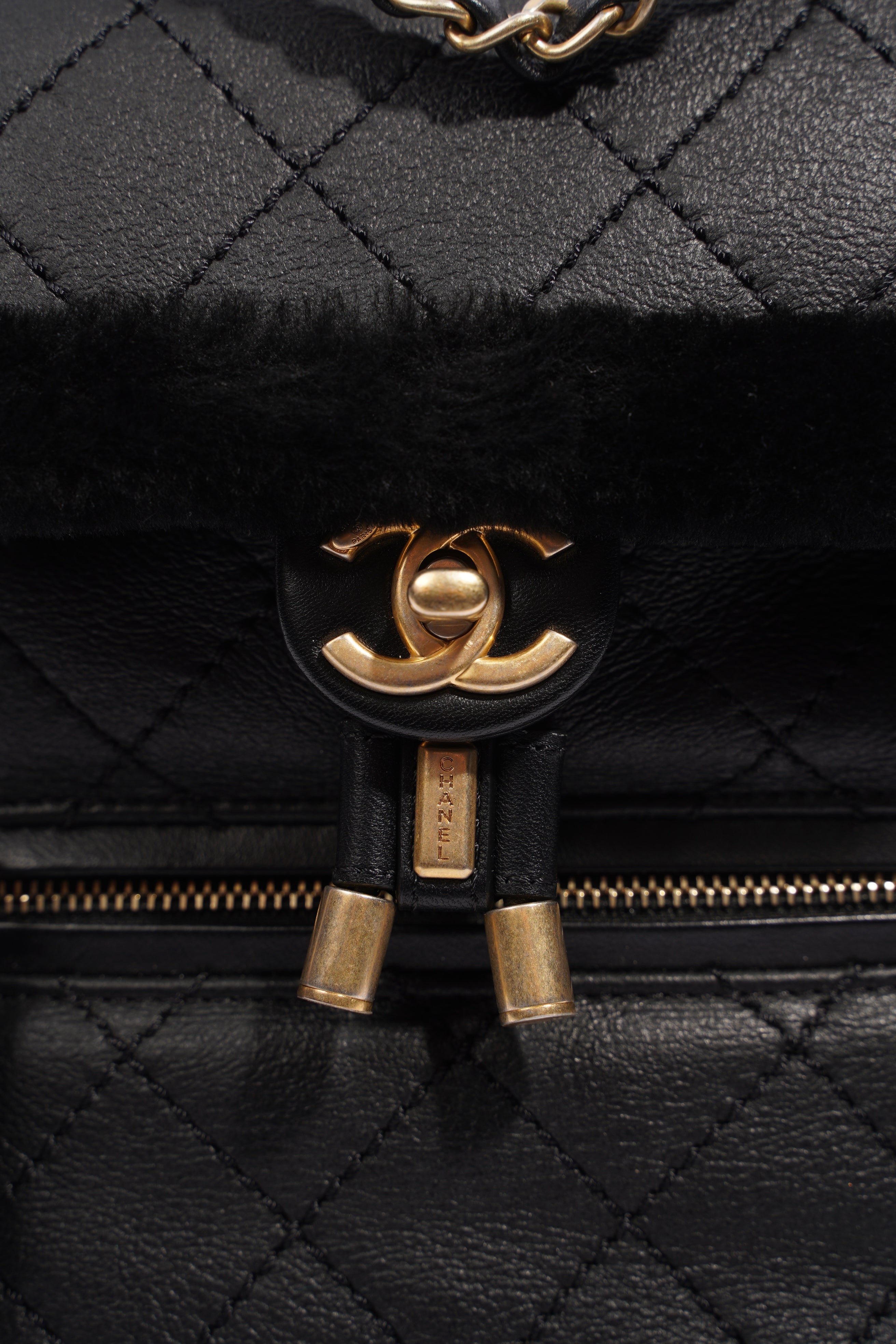 Chanel Womens Shearling Lambskin Backpack Black