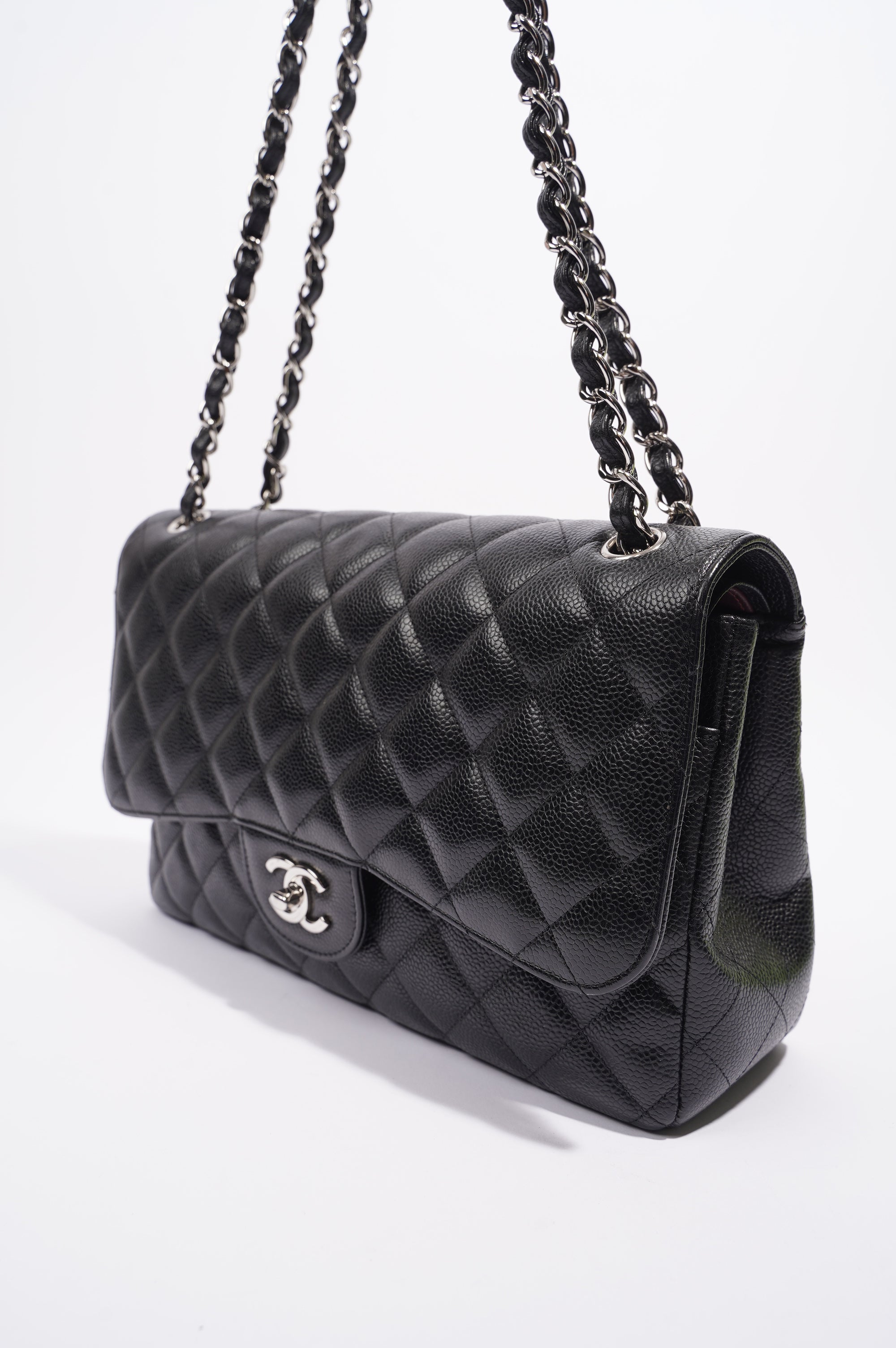 Chanel Womens Caviar Classic Double Flap Black Large