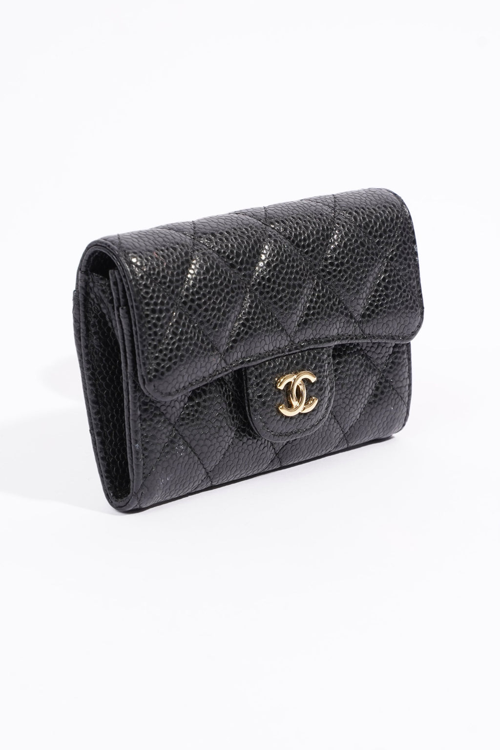 Chanel Womens Card Holder Black Caviar Leather
