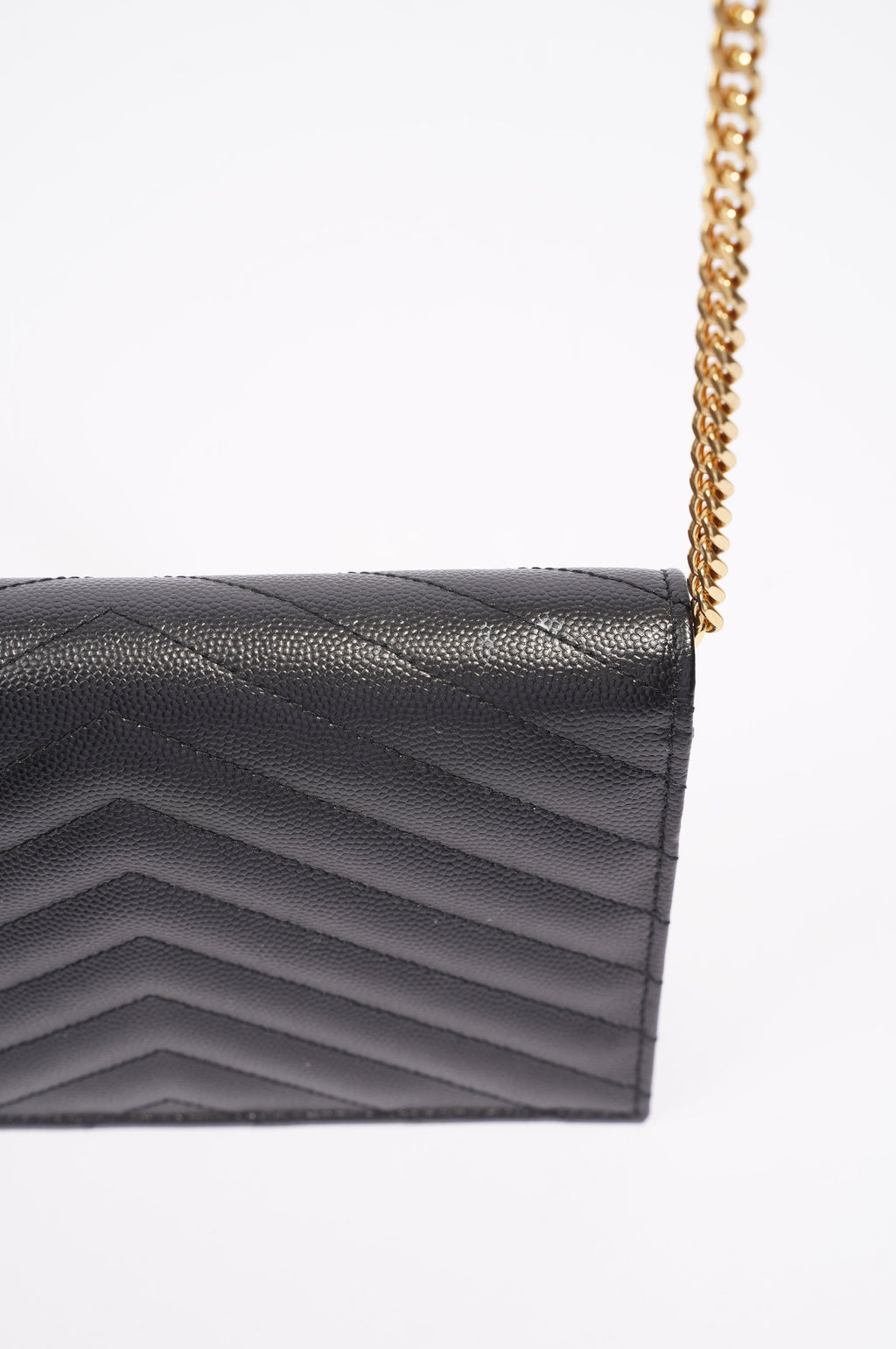 Saint Laurent Womens Cassandre Wallet on Chain Black Leather