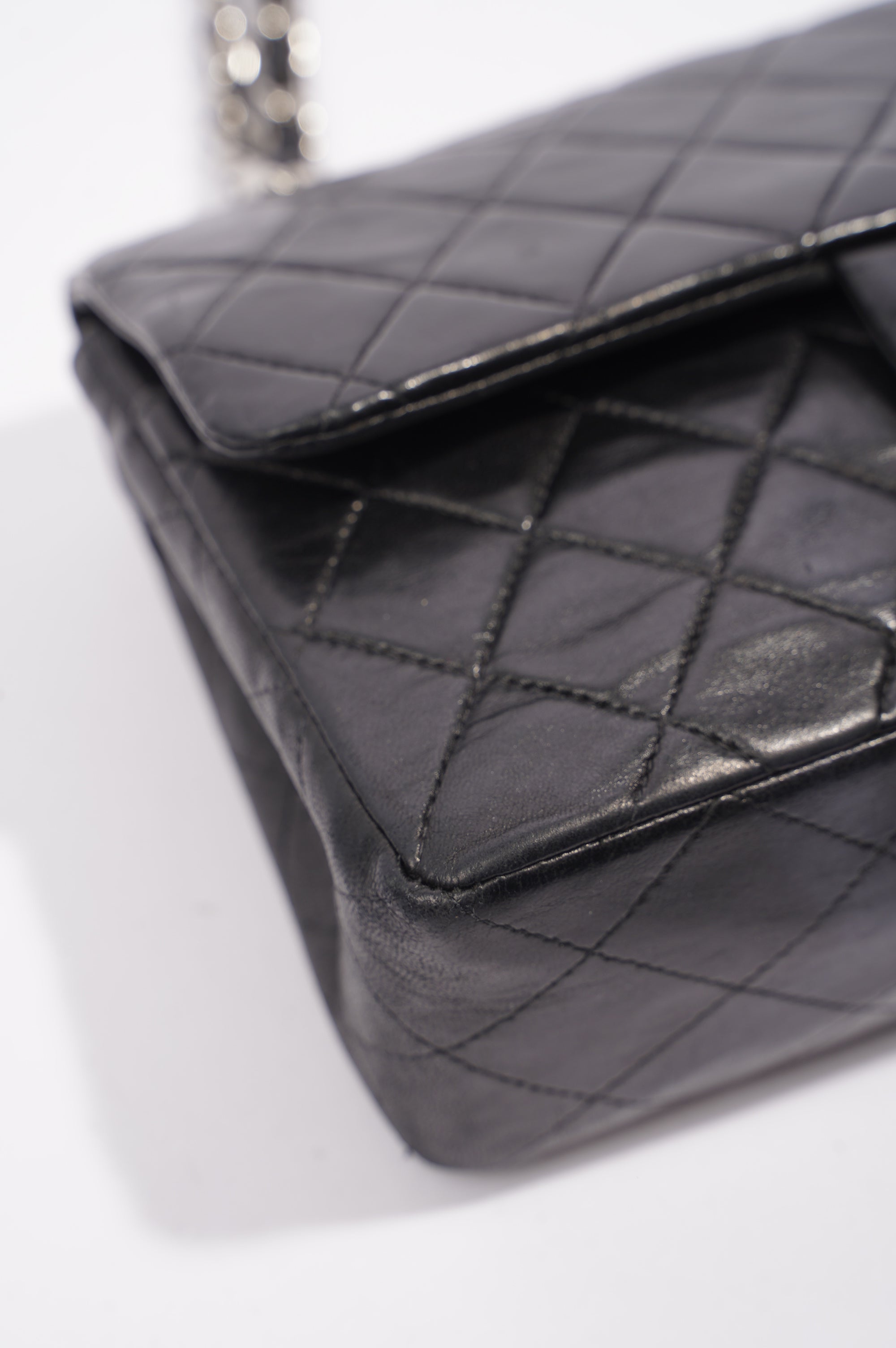 Chanel Womens Lambskin Double Flap Black Small