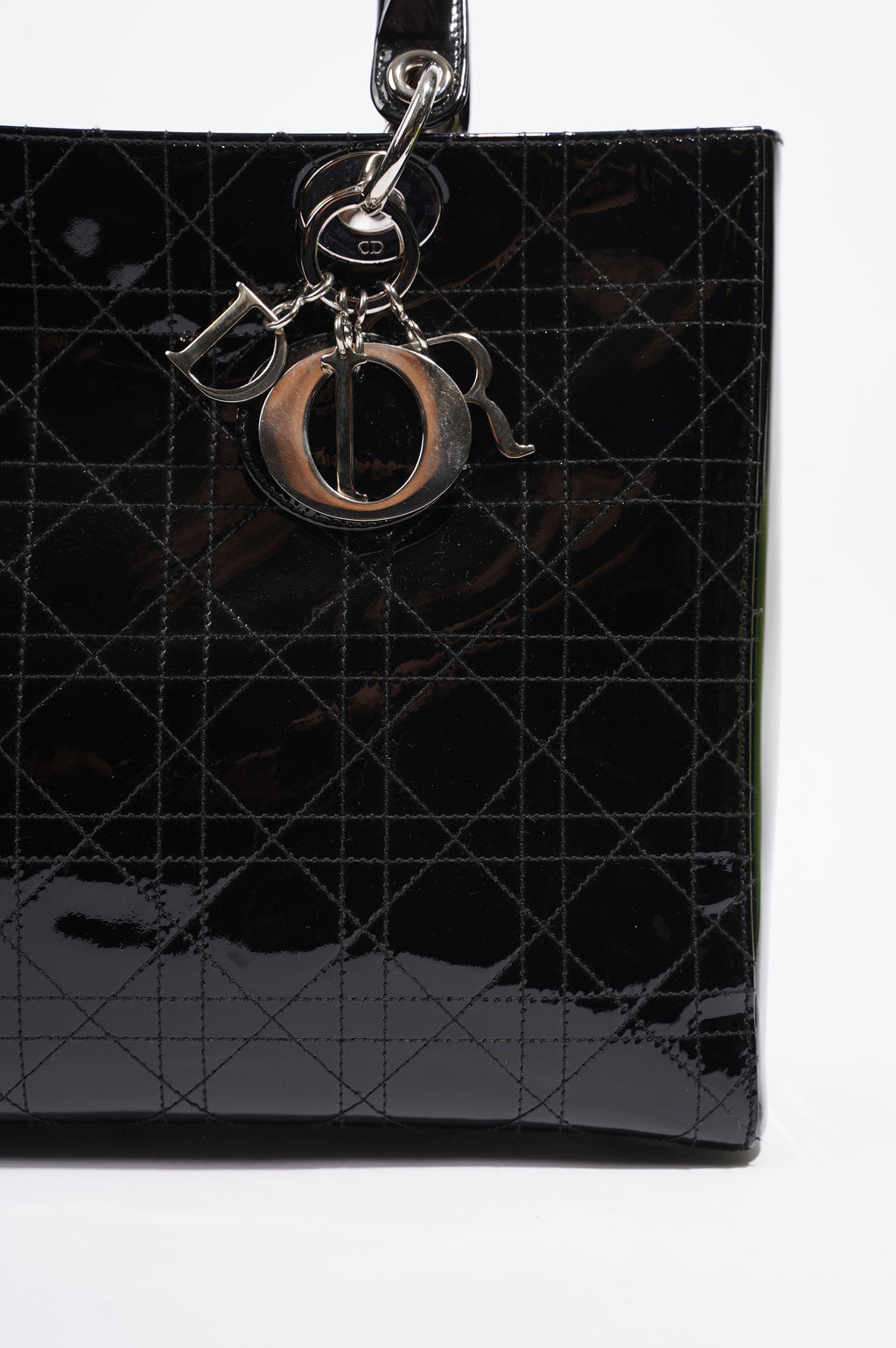 Christian Dior Lady Dior Bag Black Patent Leather Large