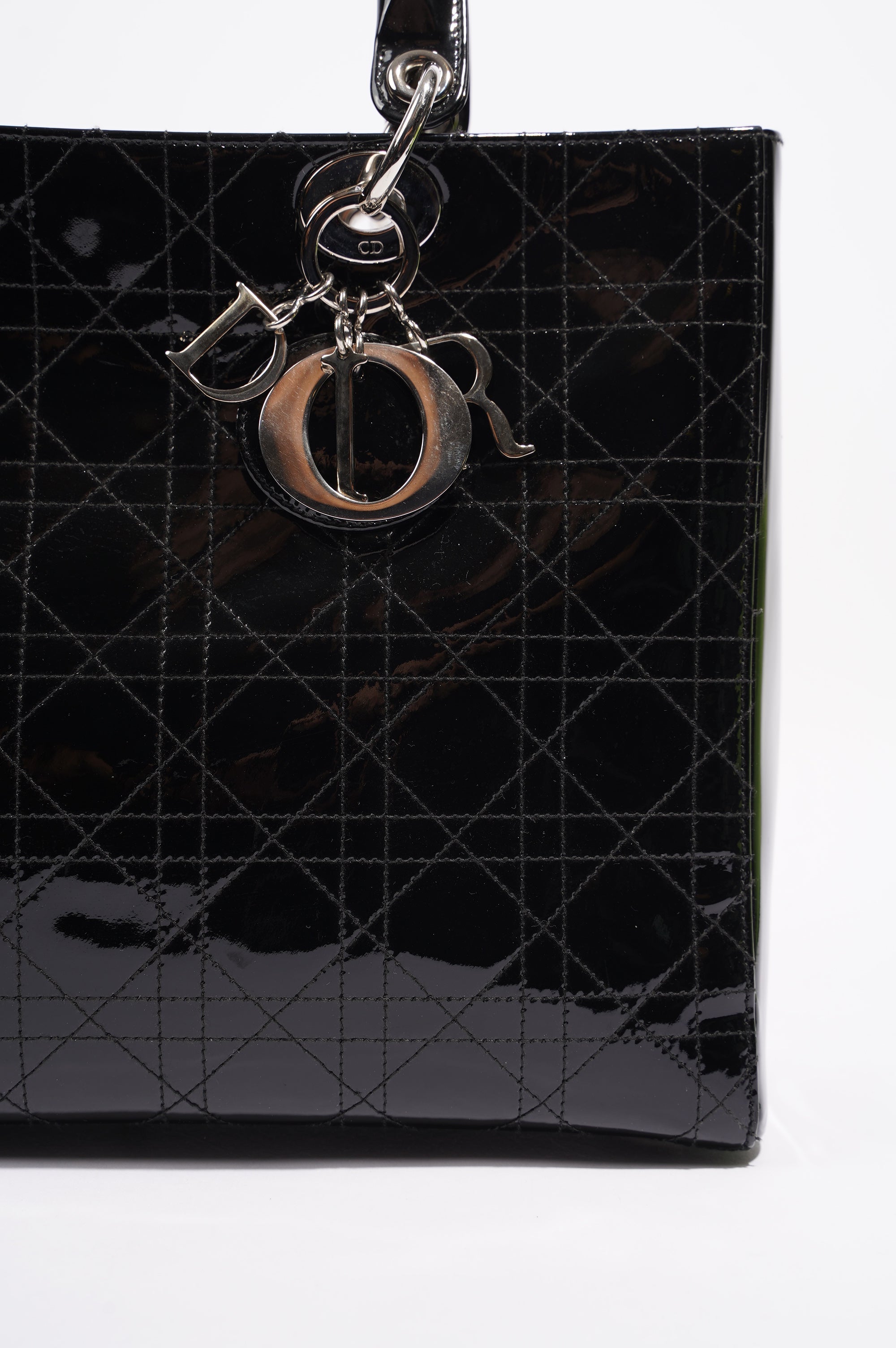 Christian Dior Lady Dior Bag Black Patent Leather Large