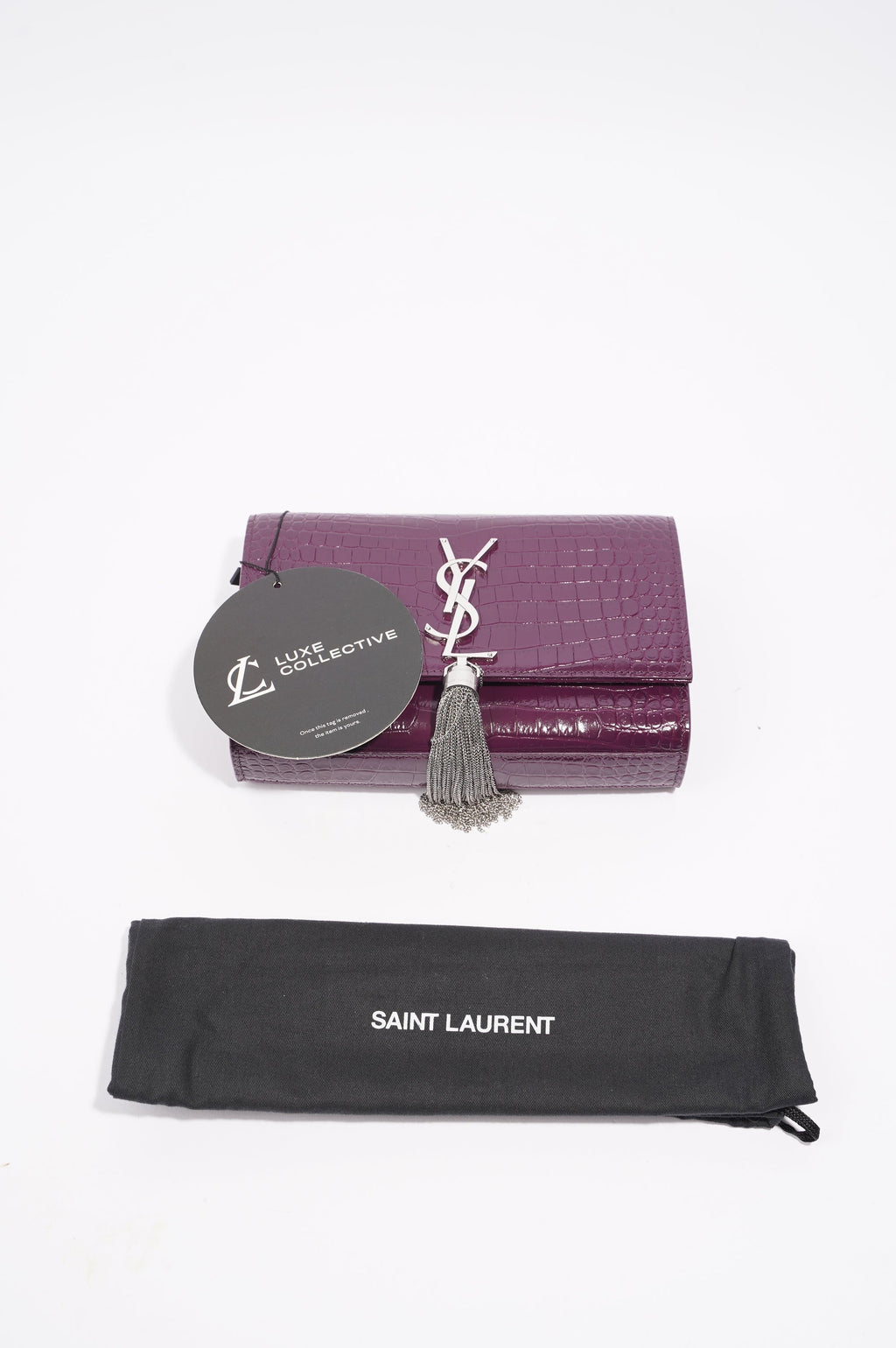Saint Laurent Kate Tassle Bag Burgundy Croc Small