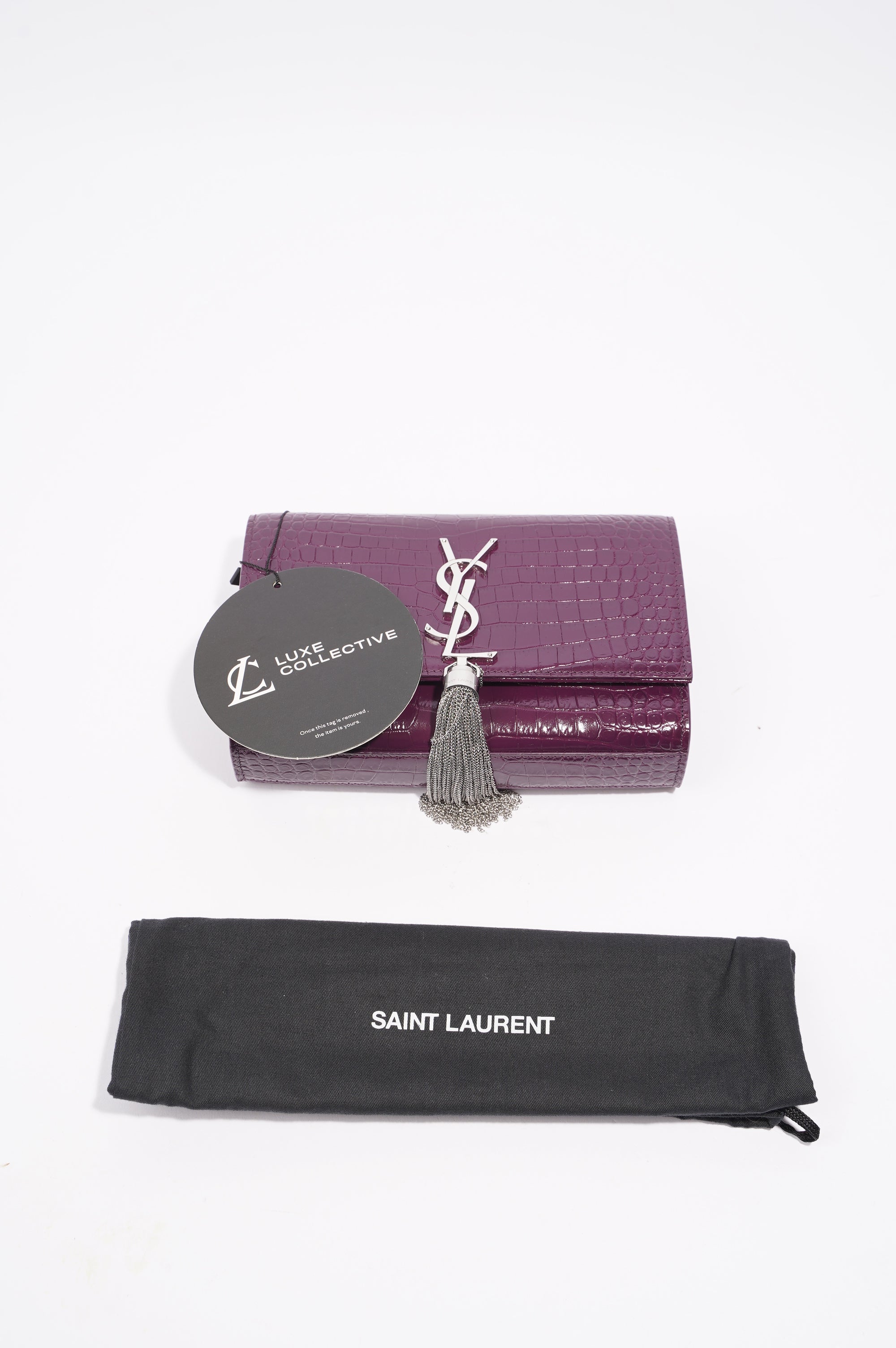 Saint Laurent Kate Tassle Bag Burgundy Croc Small