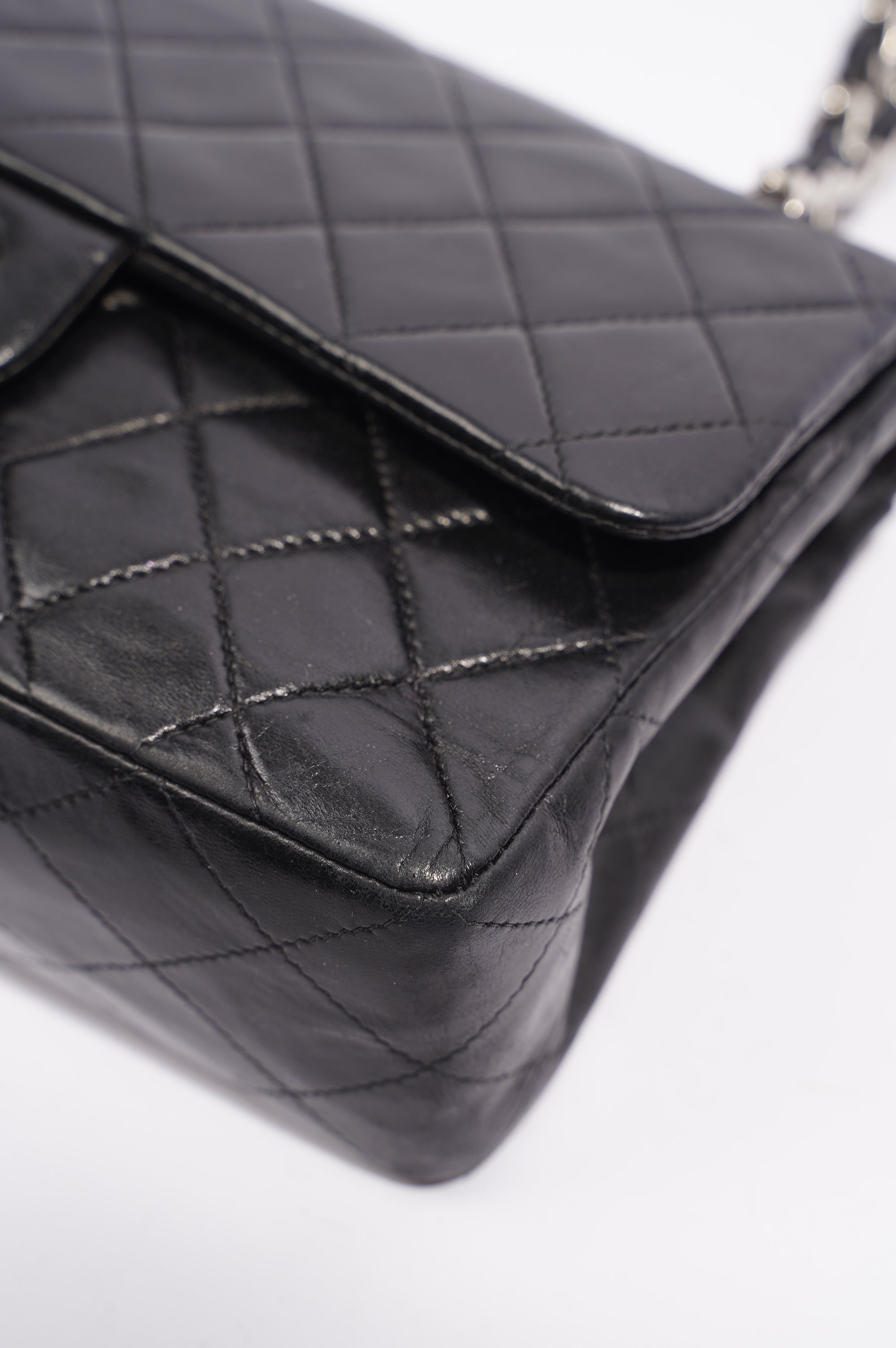 Chanel Womens Lambskin Double Flap Black Small
