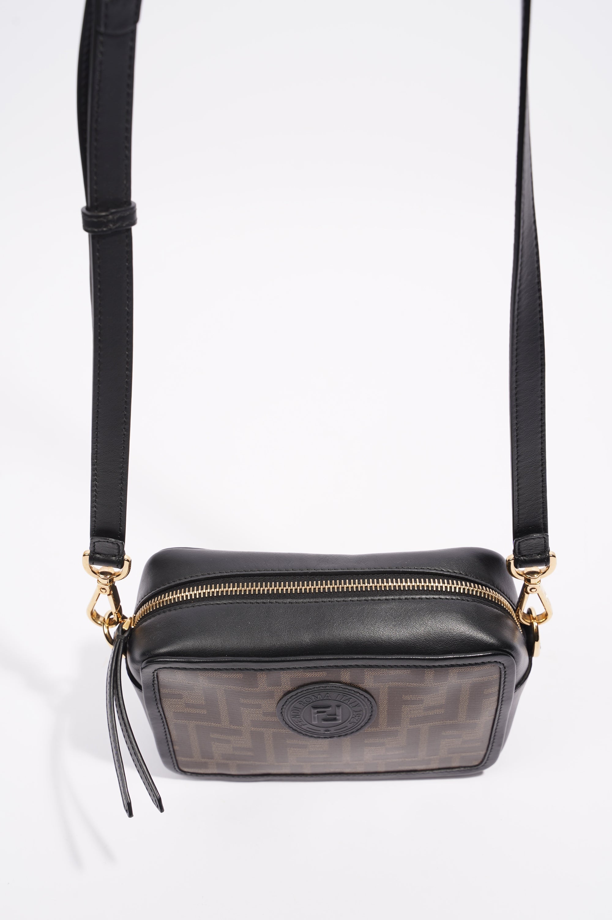 Fendi Womens Camera Bag Monogram / Black Canvas / Leather Mini