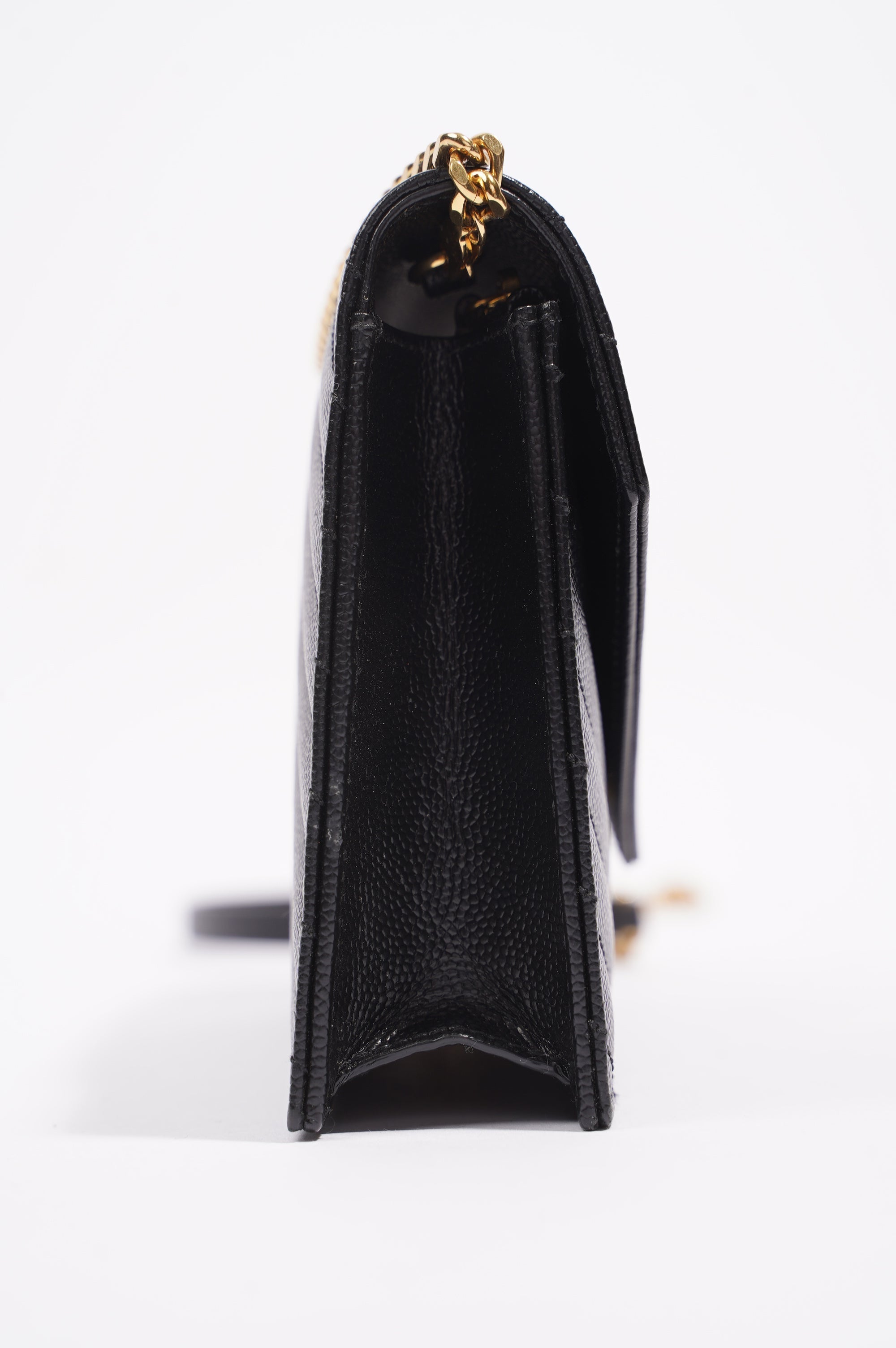 Saint Laurent Womens Cassandre Wallet on Chain Black Leather