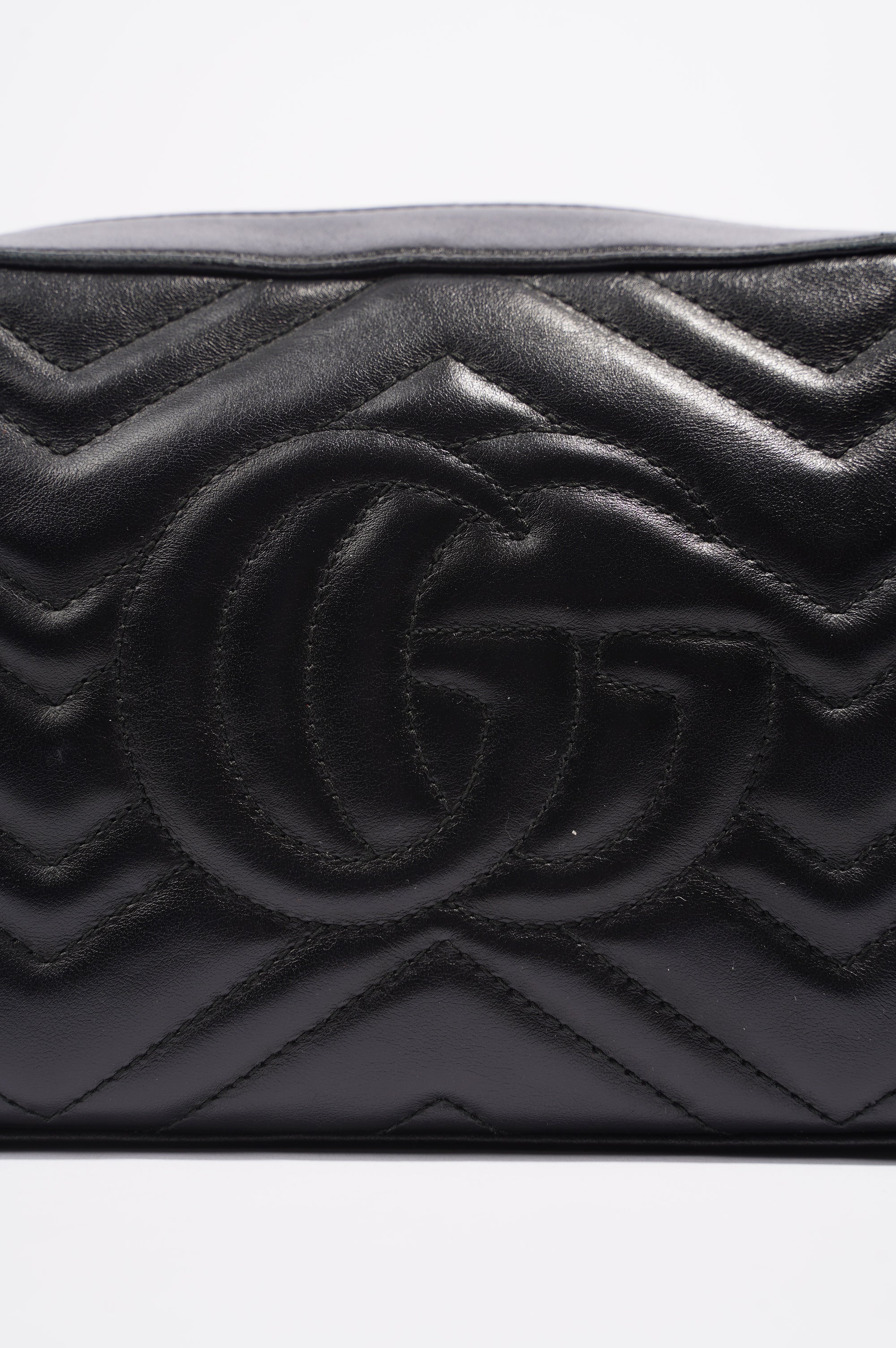 Gucci Womens Animal Studs GG Marmont Zip Bag Black Leather Small