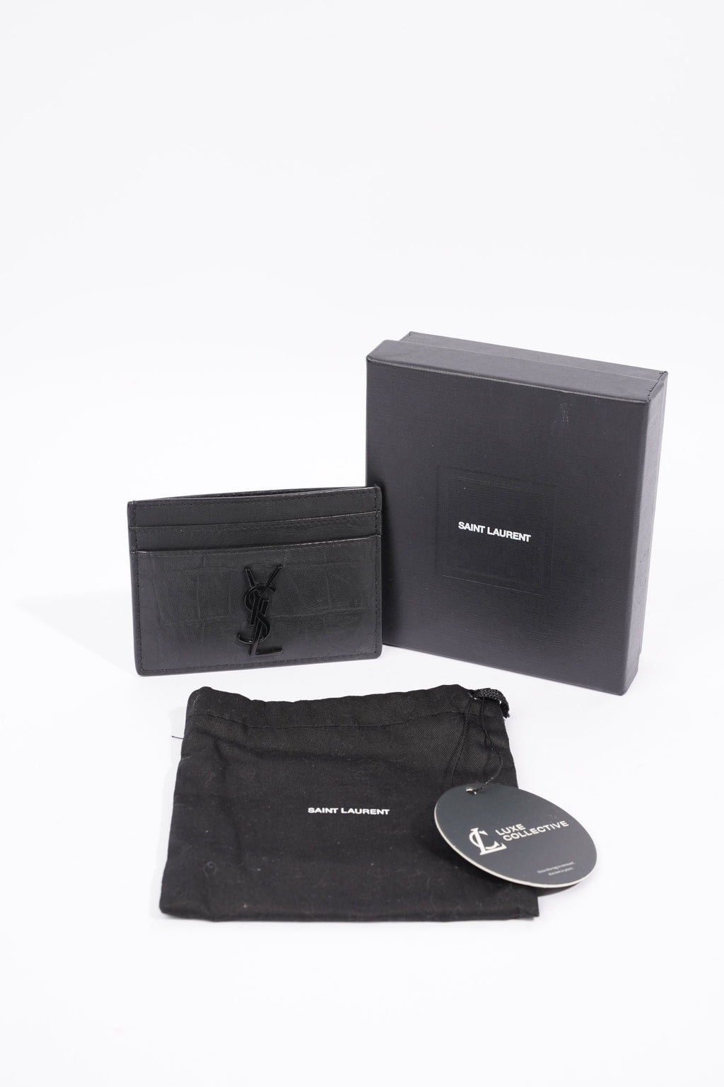 Saint Laurent Womens Card Holder Black Croc Leather