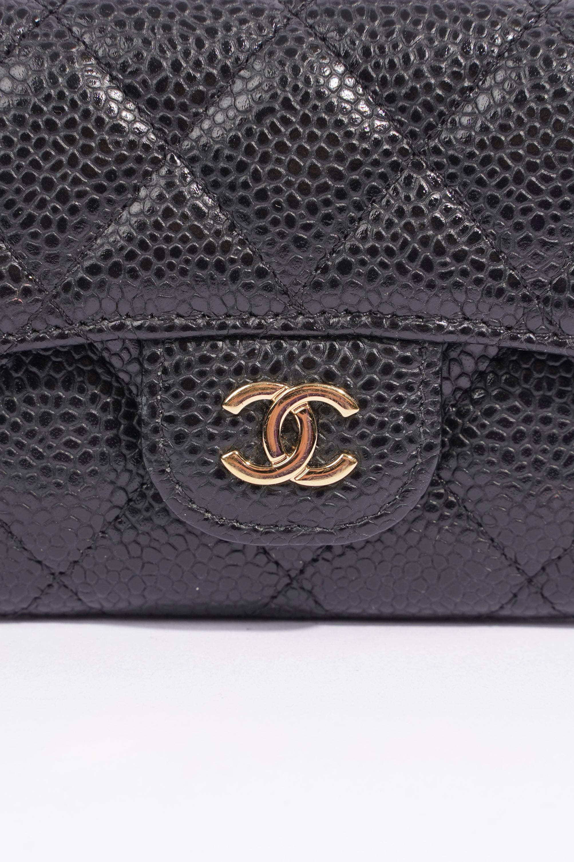 Chanel Womens Card Holder Black Caviar Leather