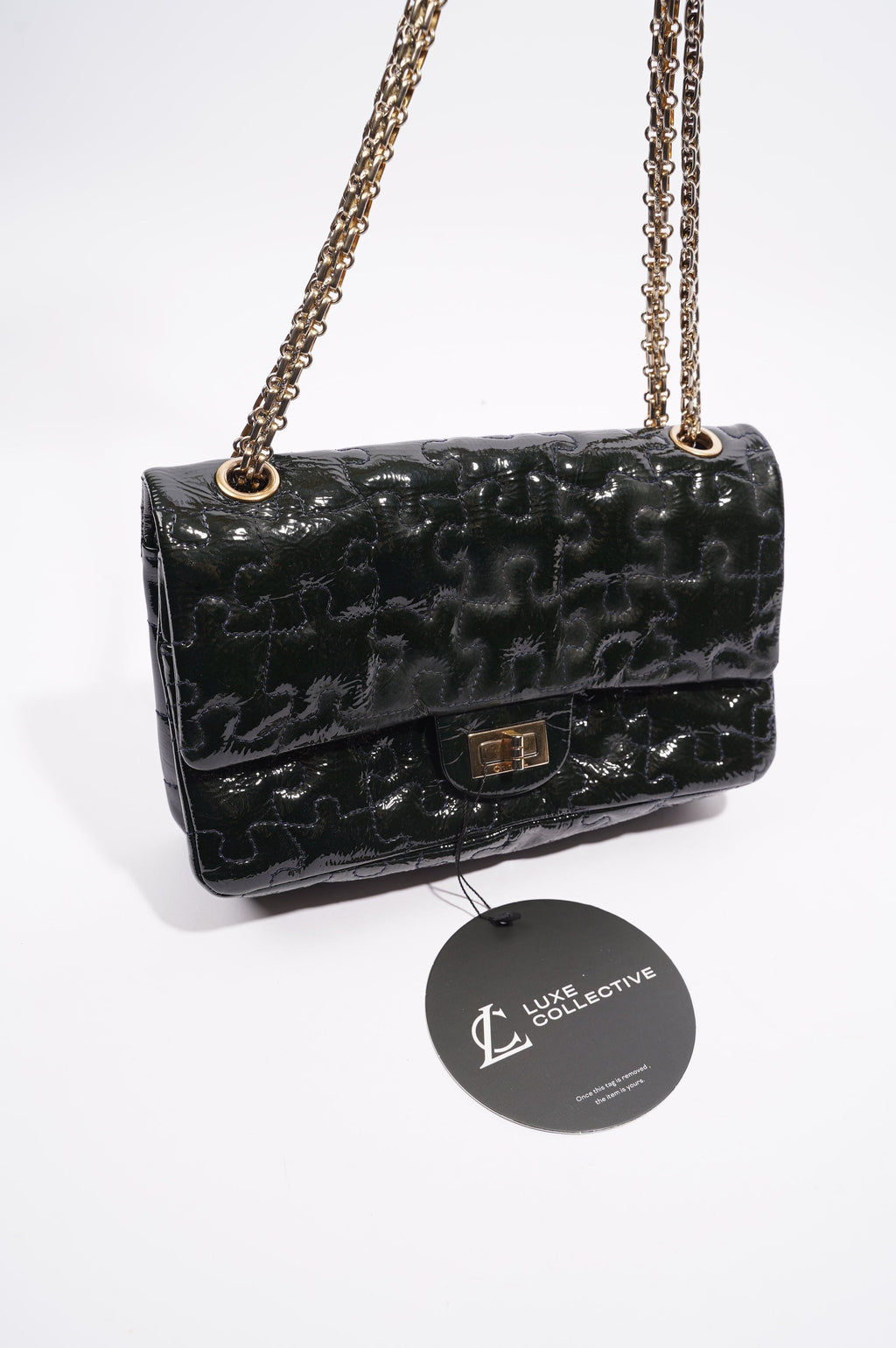 Chanel Womens Classic Puzzle 2.55 Reissue Green Patent Leather