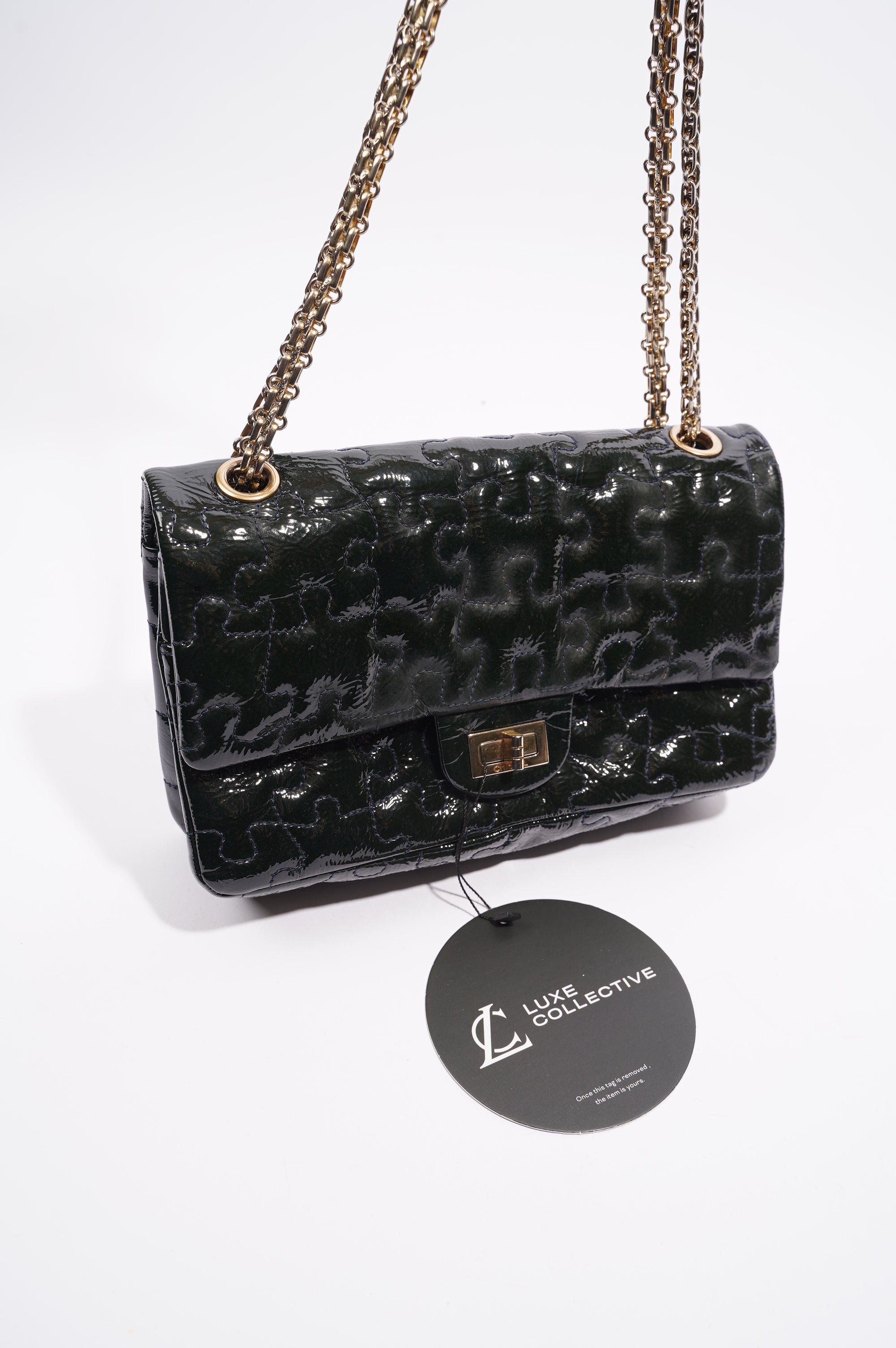 Chanel Womens Classic Puzzle 2.55 Reissue Green Patent Leather