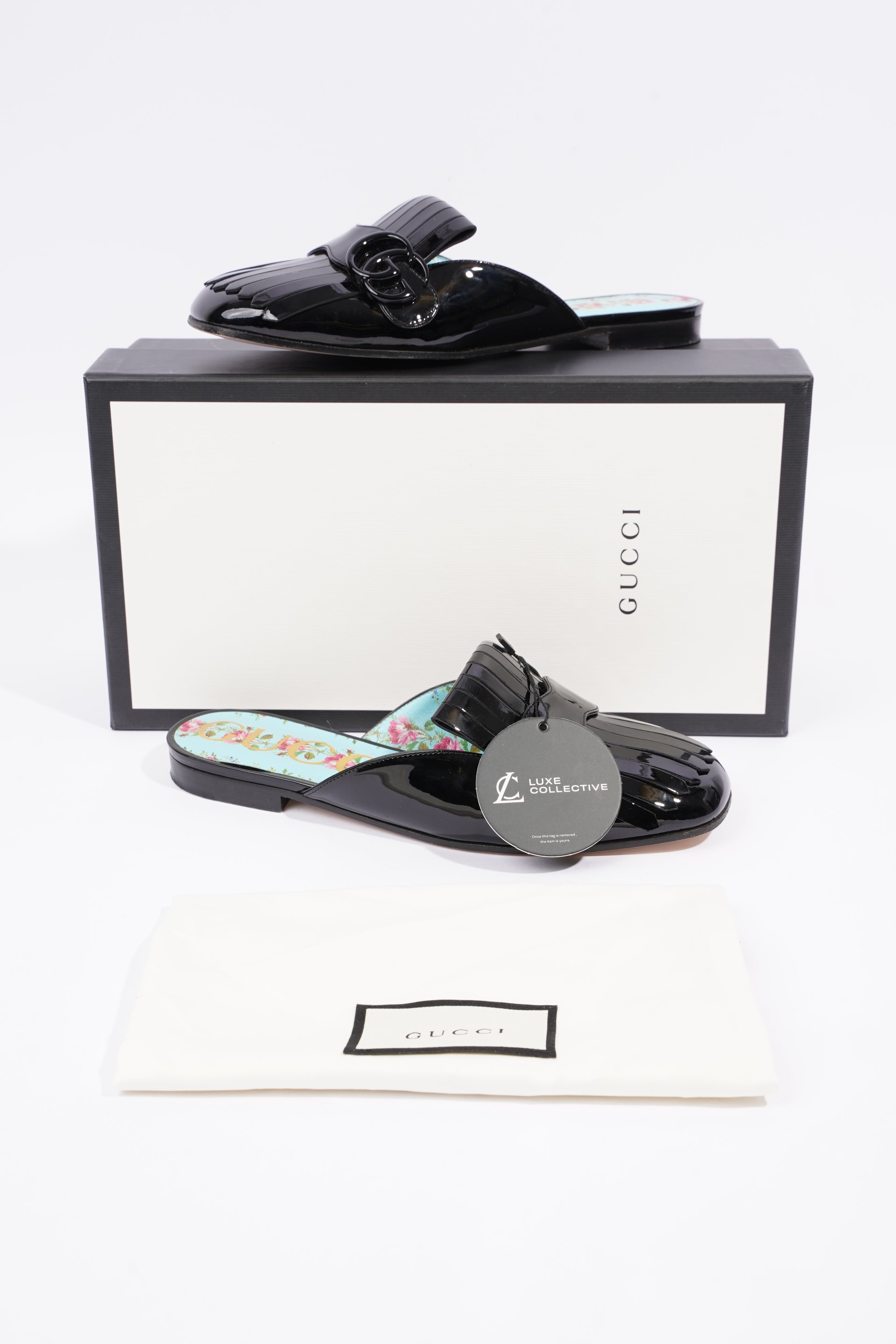 Gucci Womens Vernis Leather Sandal Black EU 37.5 / UK 4.5